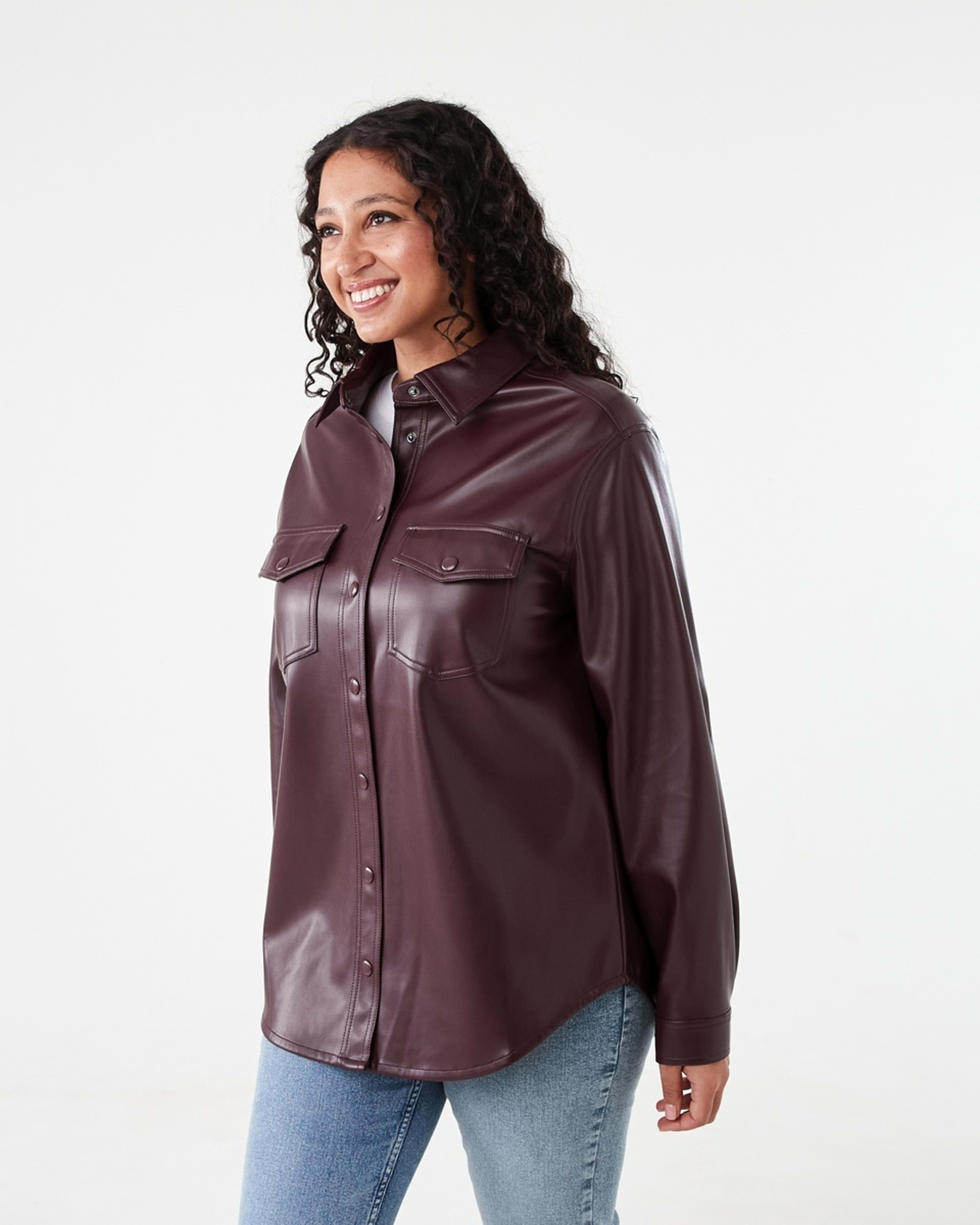 3 Long Sleeve Faux Leather Shirt Mulberry, 3 of 8
