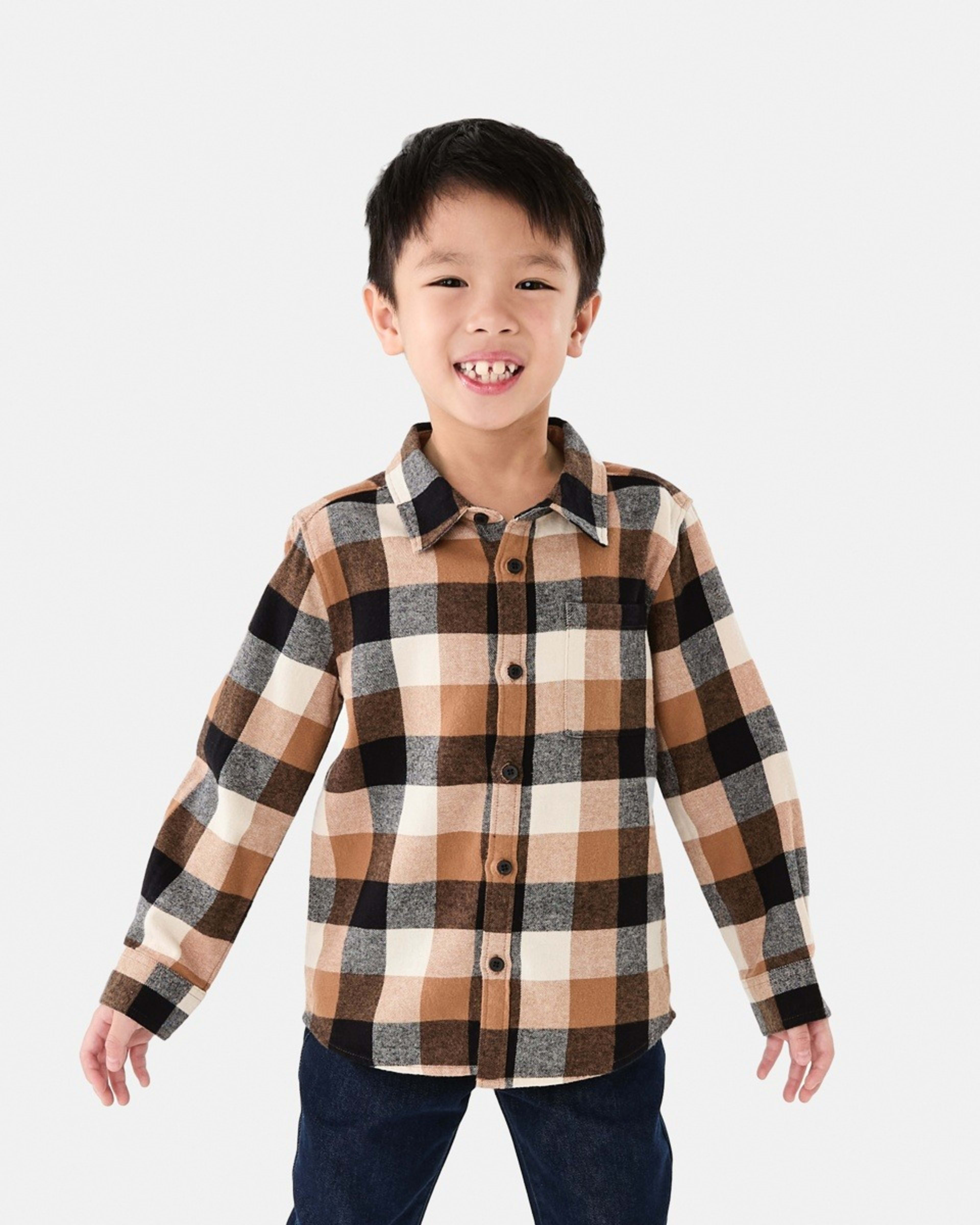 1 Yarn Dyed Flannel Shirt Three Tone Buffalo Check