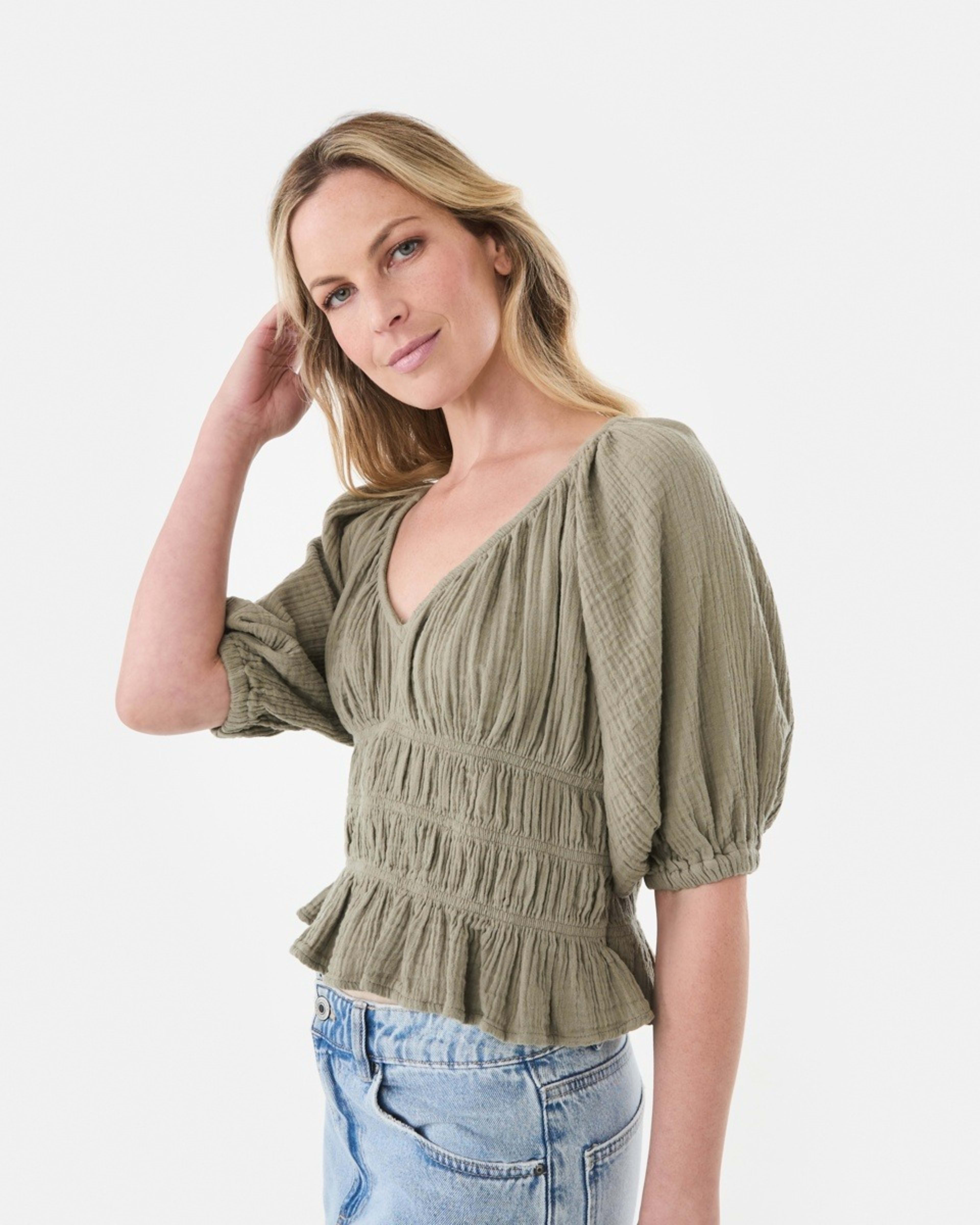 2 Short Sleeve Ruched Peplum Top Pave Grey, 2 of 6