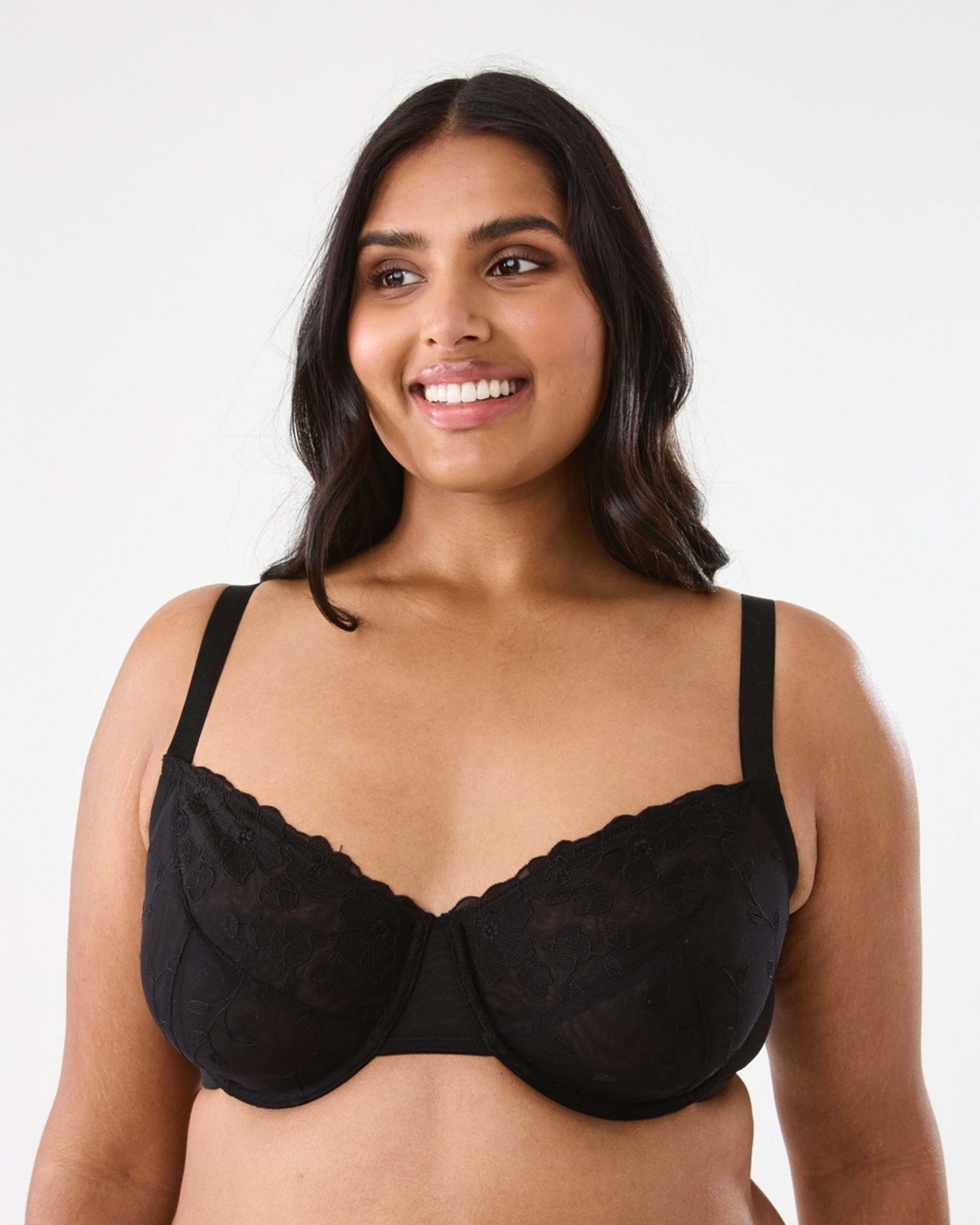 1 Full Figure Soft Cup Mesh Underwire Bra BLACK, 1 of 5