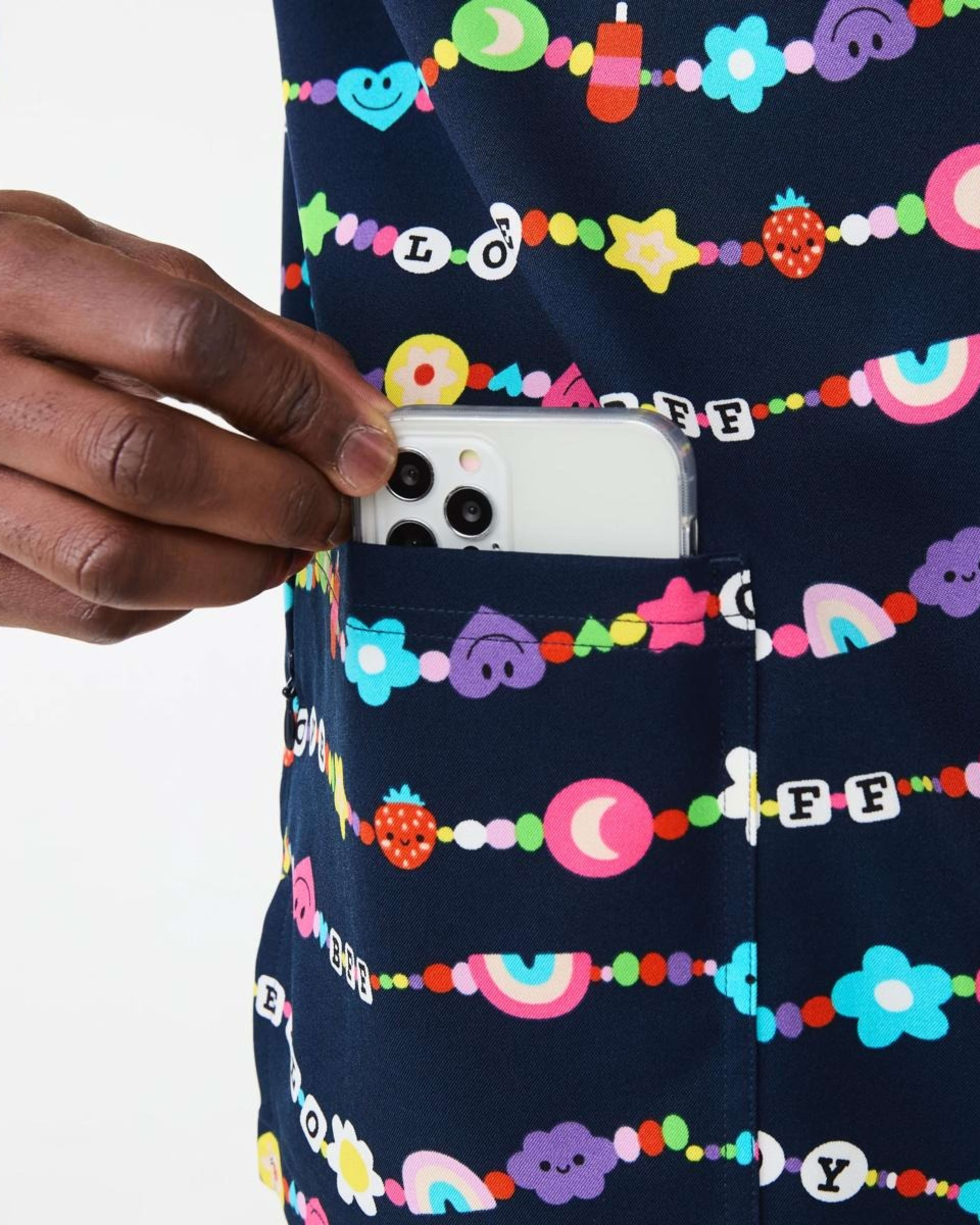 6 Work Short Sleeve Print Scrub Top FUN BRACELETS PARISIAN NAVY, 6 of 7