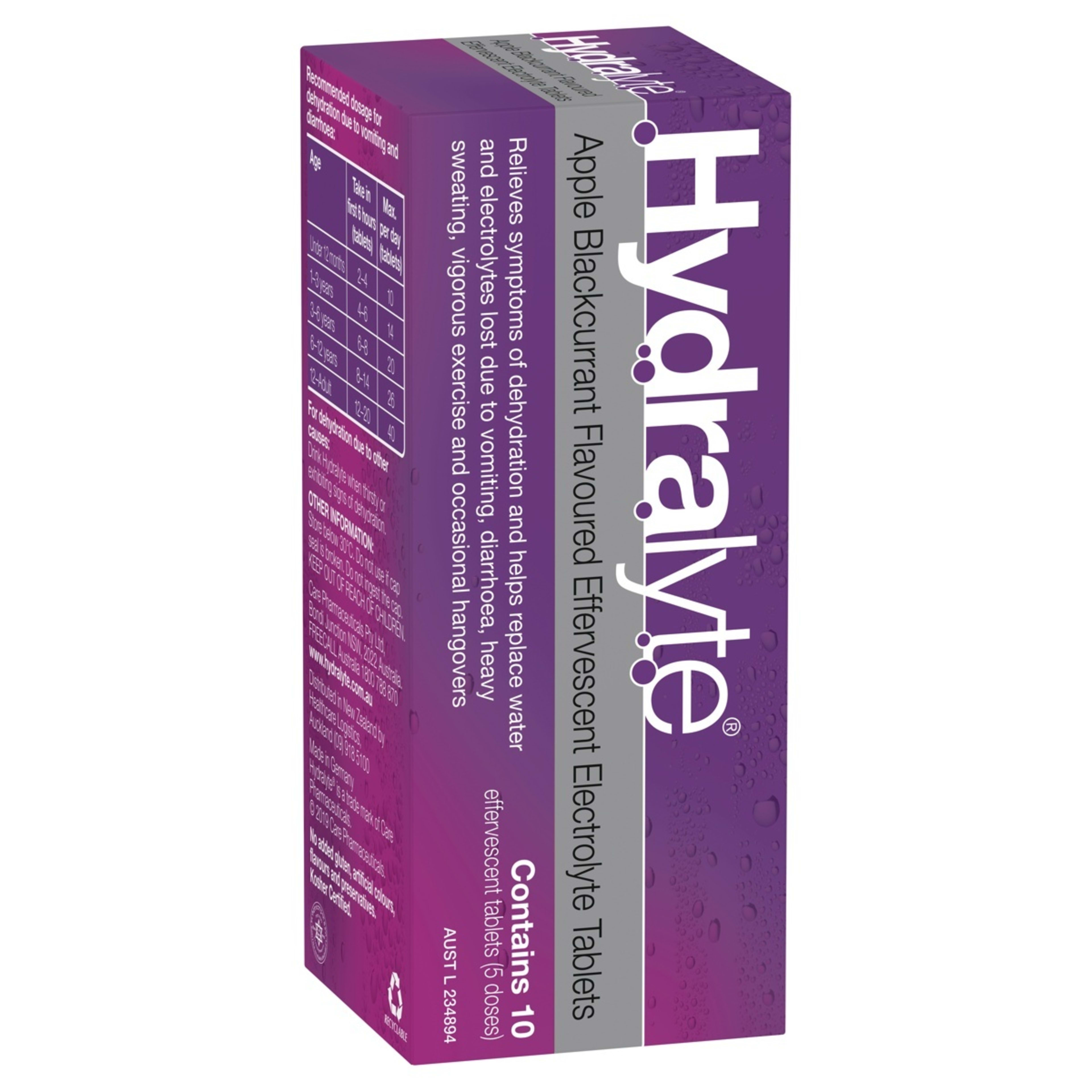 1 10 Pack Hydralyte Apple Blackcurrant Flavoured Effervescent Electrolyte Tablets, 1 of 2