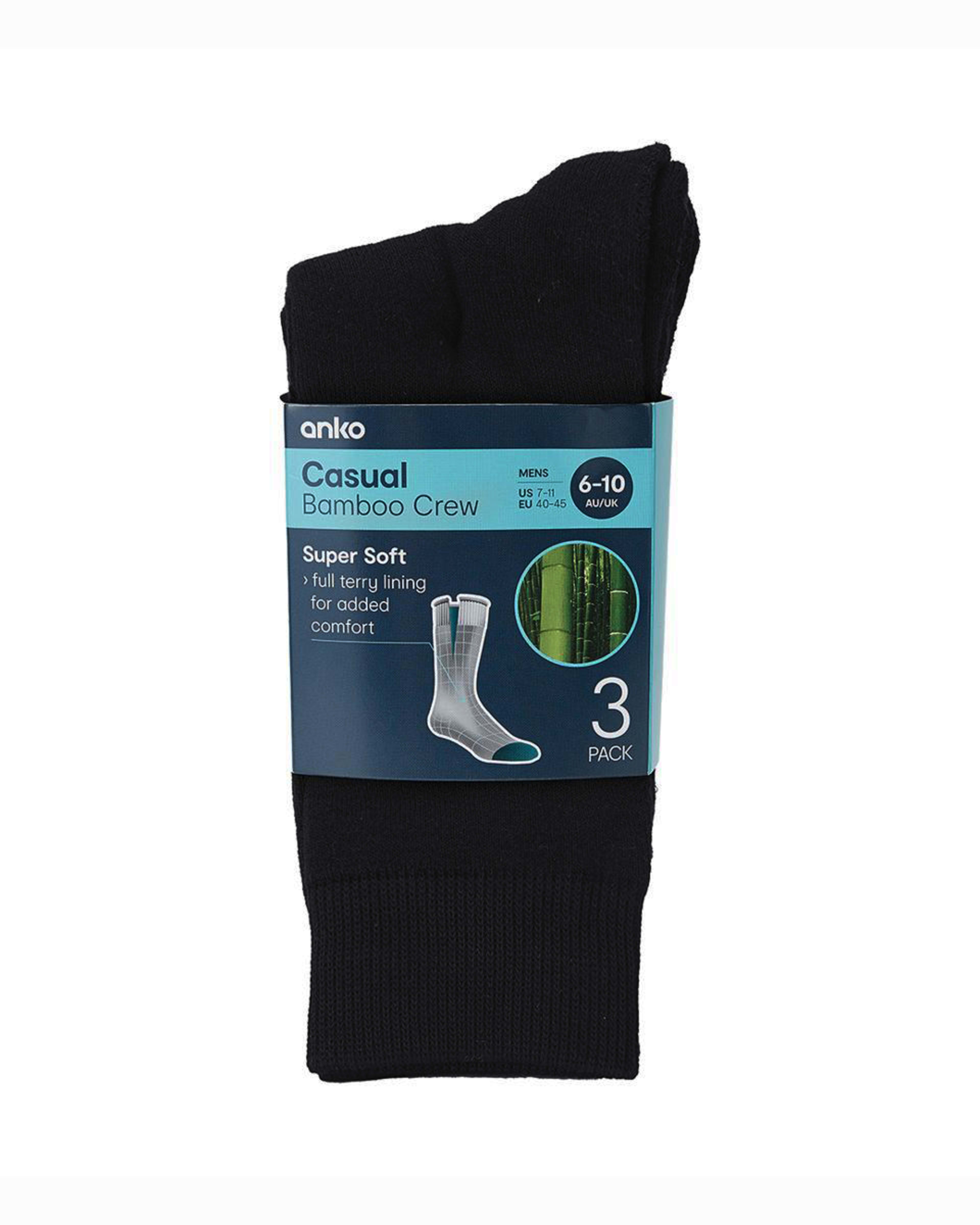 3 3 Pack Bamboo Casual Socks BLACK, 3 of 3