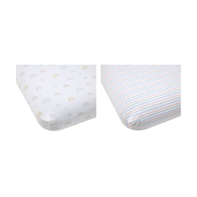 2 Pack Organic Cotton Fitted Cot Sheets Rainbow Kmart