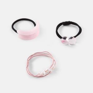 3 Pack Acrylic Hair Ties - Pink and Black