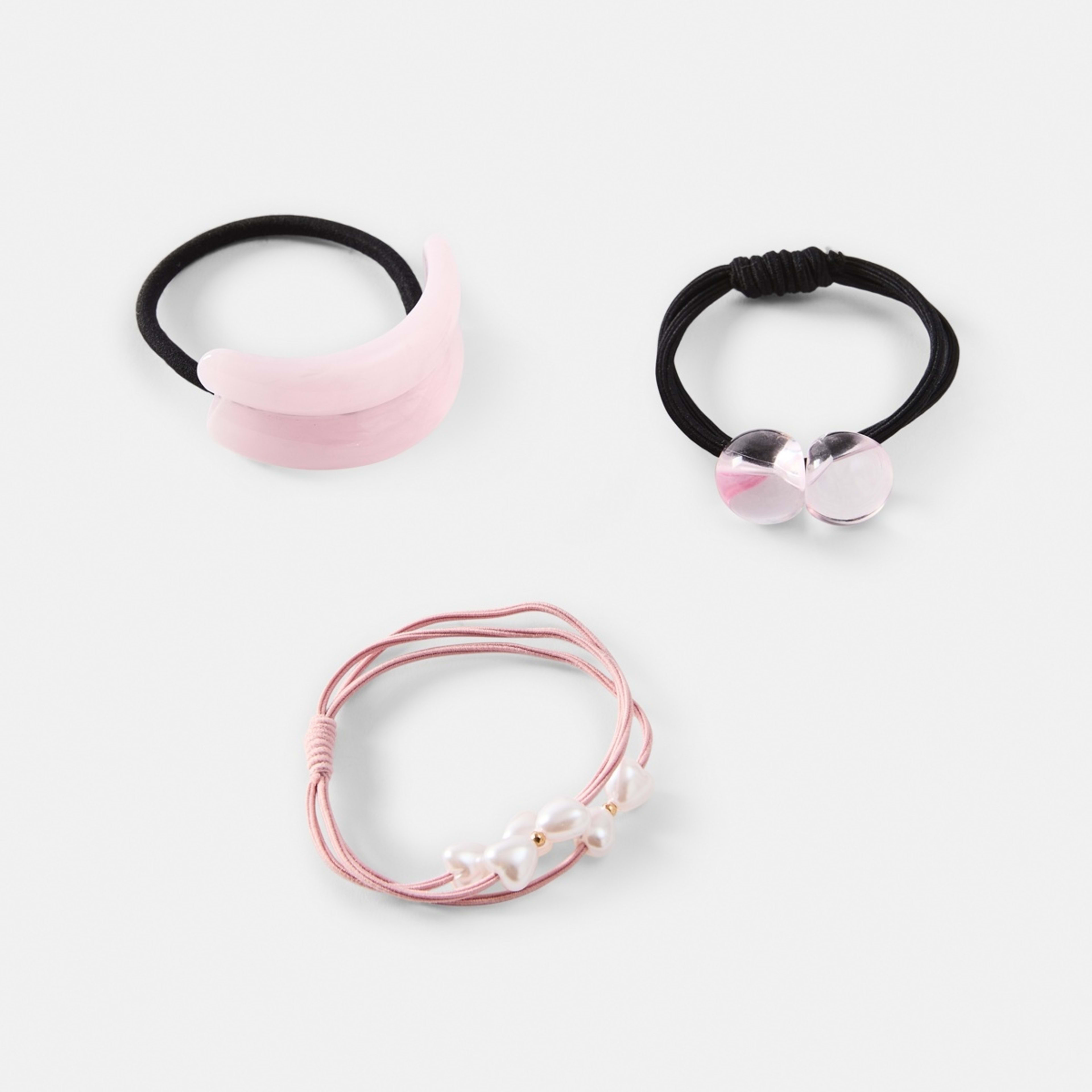1 3 Pack Acrylic Hair Ties - Pink and Black