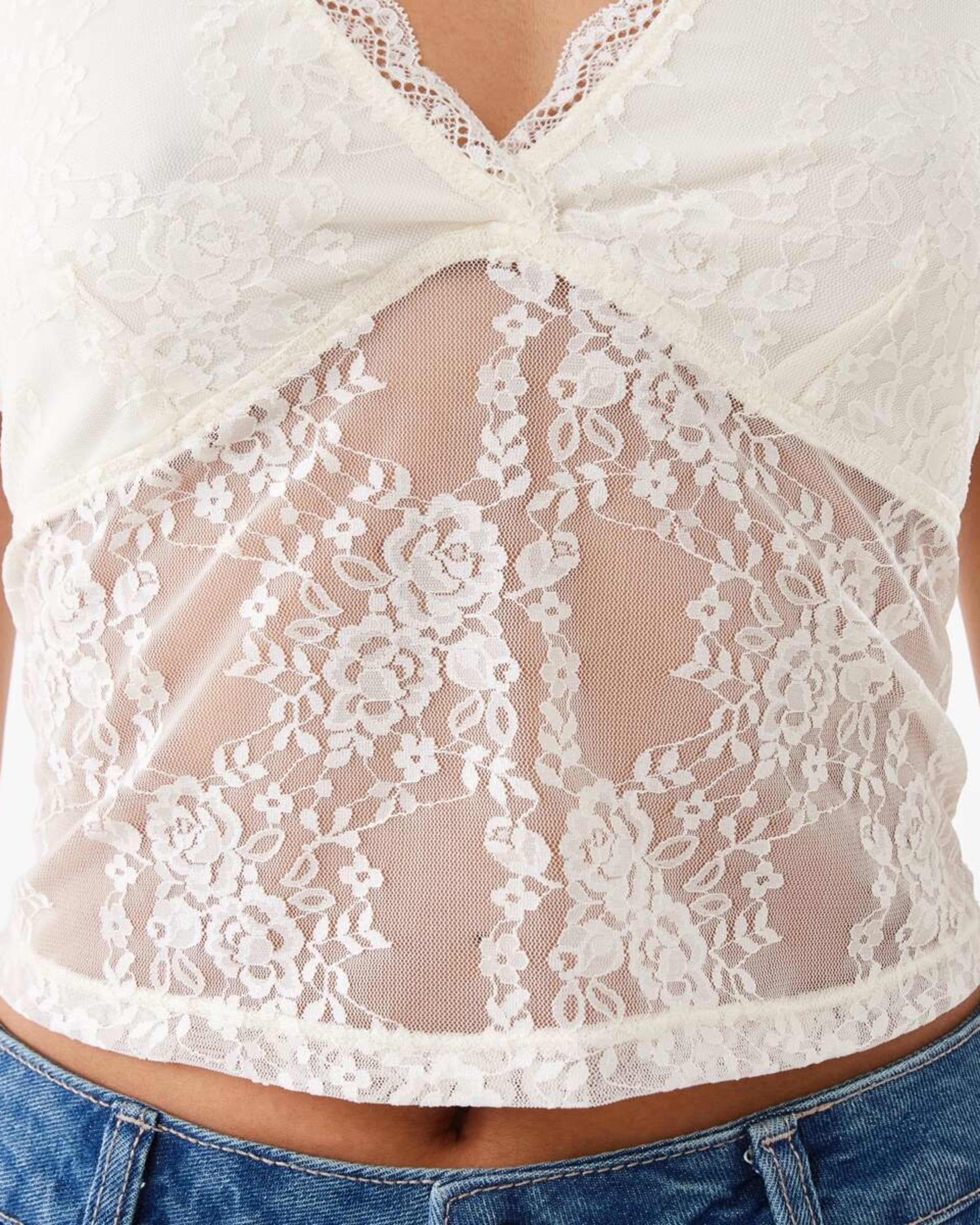 8 Sleeveless Lace Halter Top Prtn White, 8 of 10