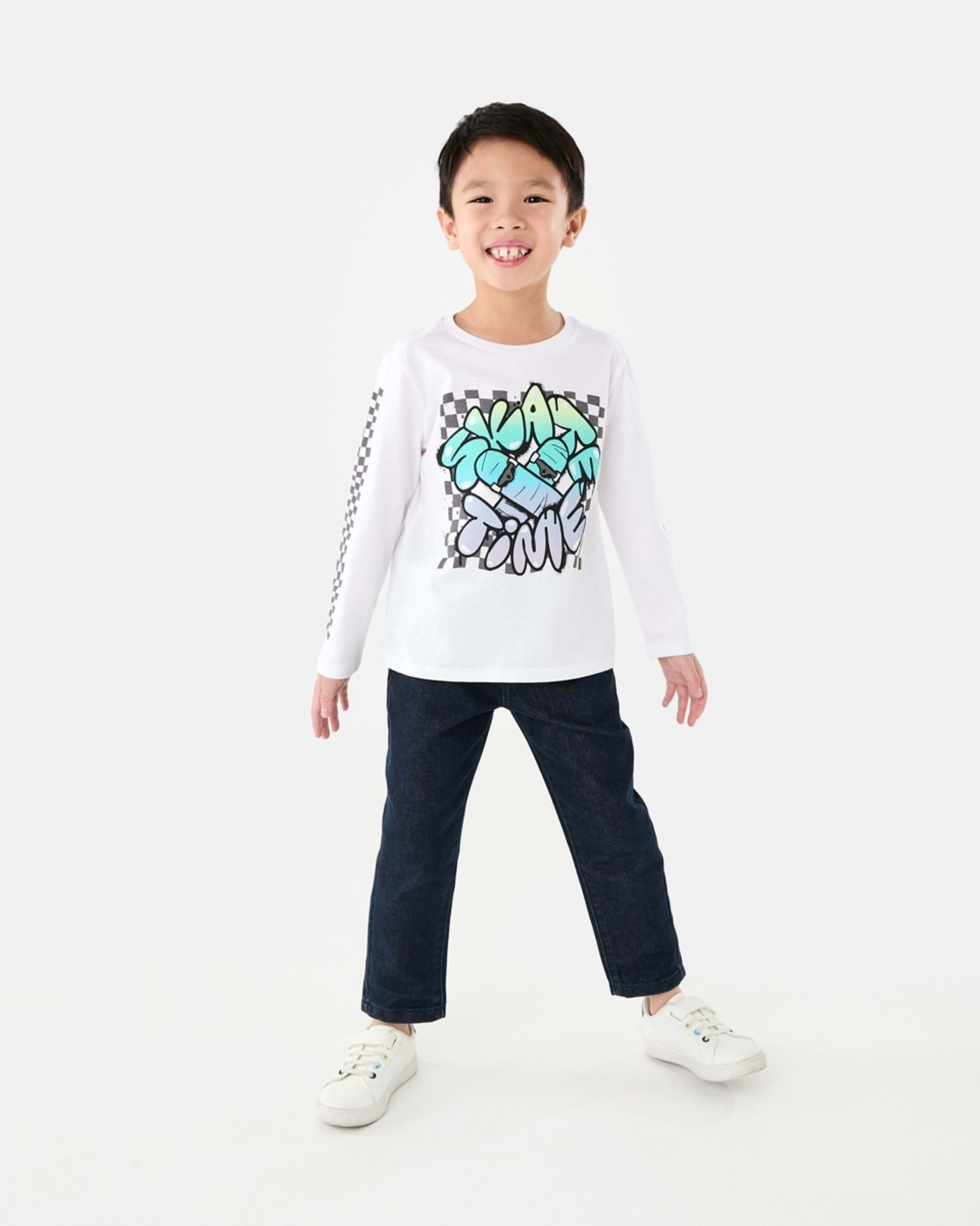 6 Long Sleeve Print T-shirt Skate Tie Graffiti White, 6 of 9