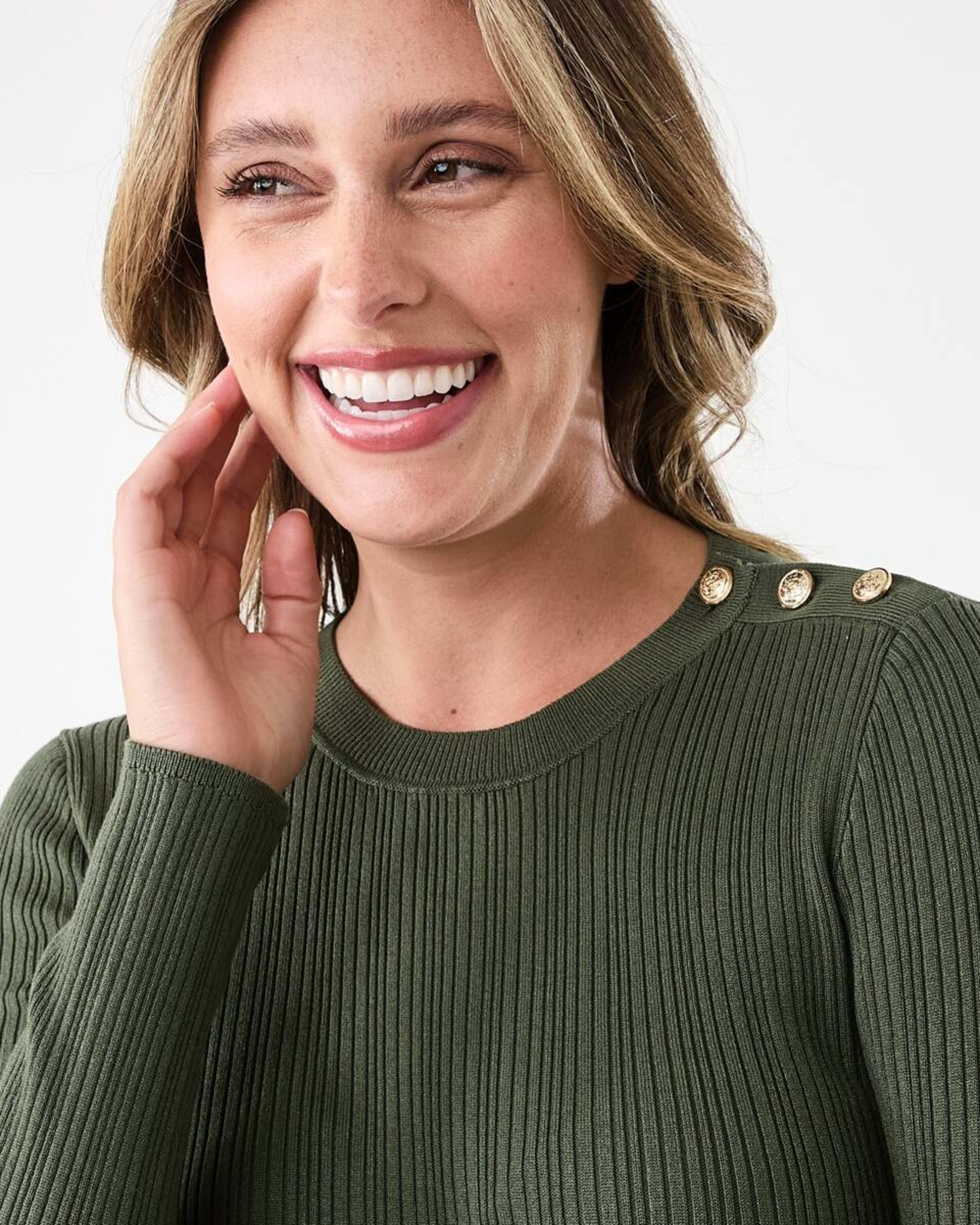 4 Long Sleeve Button Detail Top Grn Olive, 4 of 6