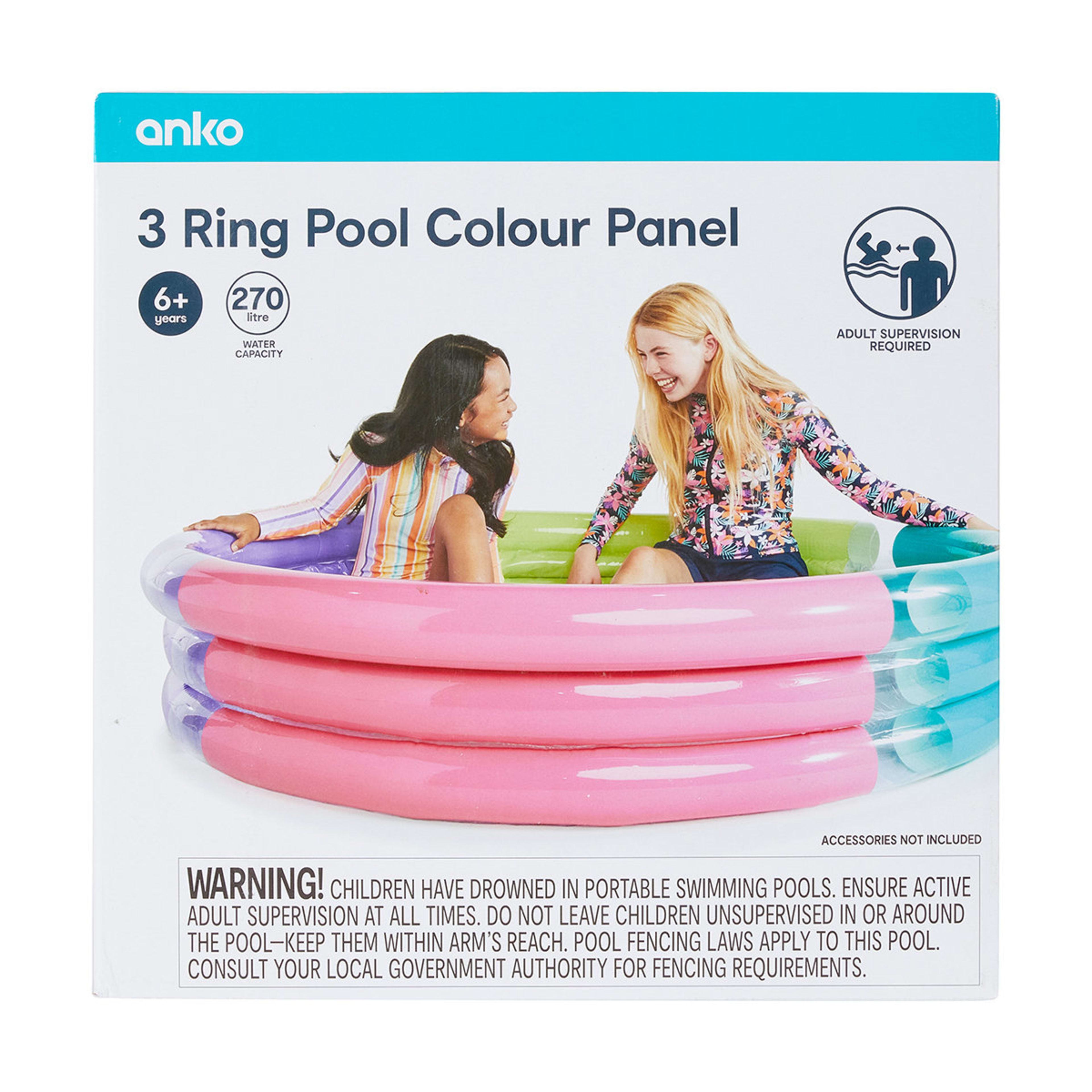 Inflatable 3 Ring Pool Colour Panel Kmart NZ