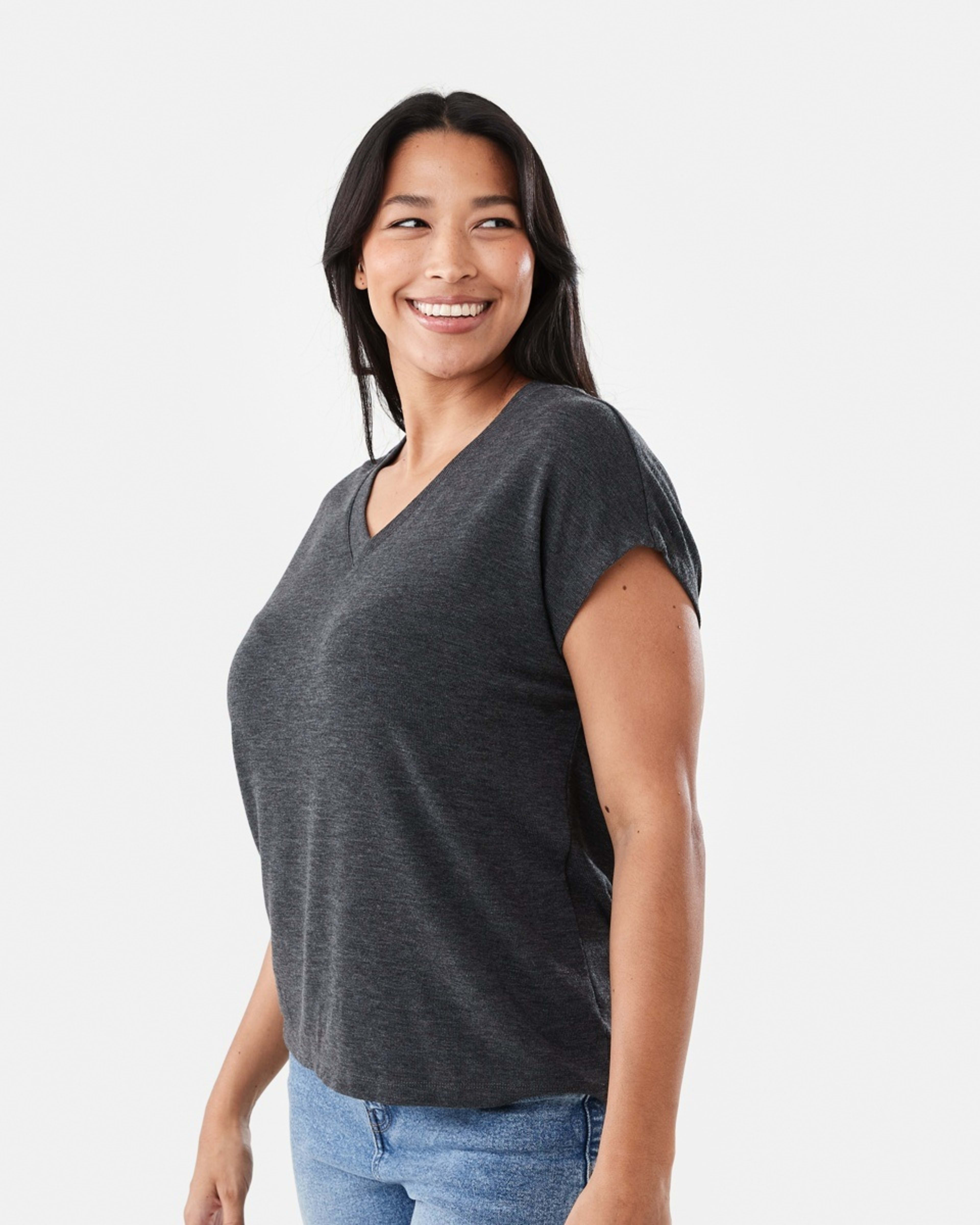 2 Short Sleeve Warm Handle V-Neck Top Gry Chmrle, 2 of 5