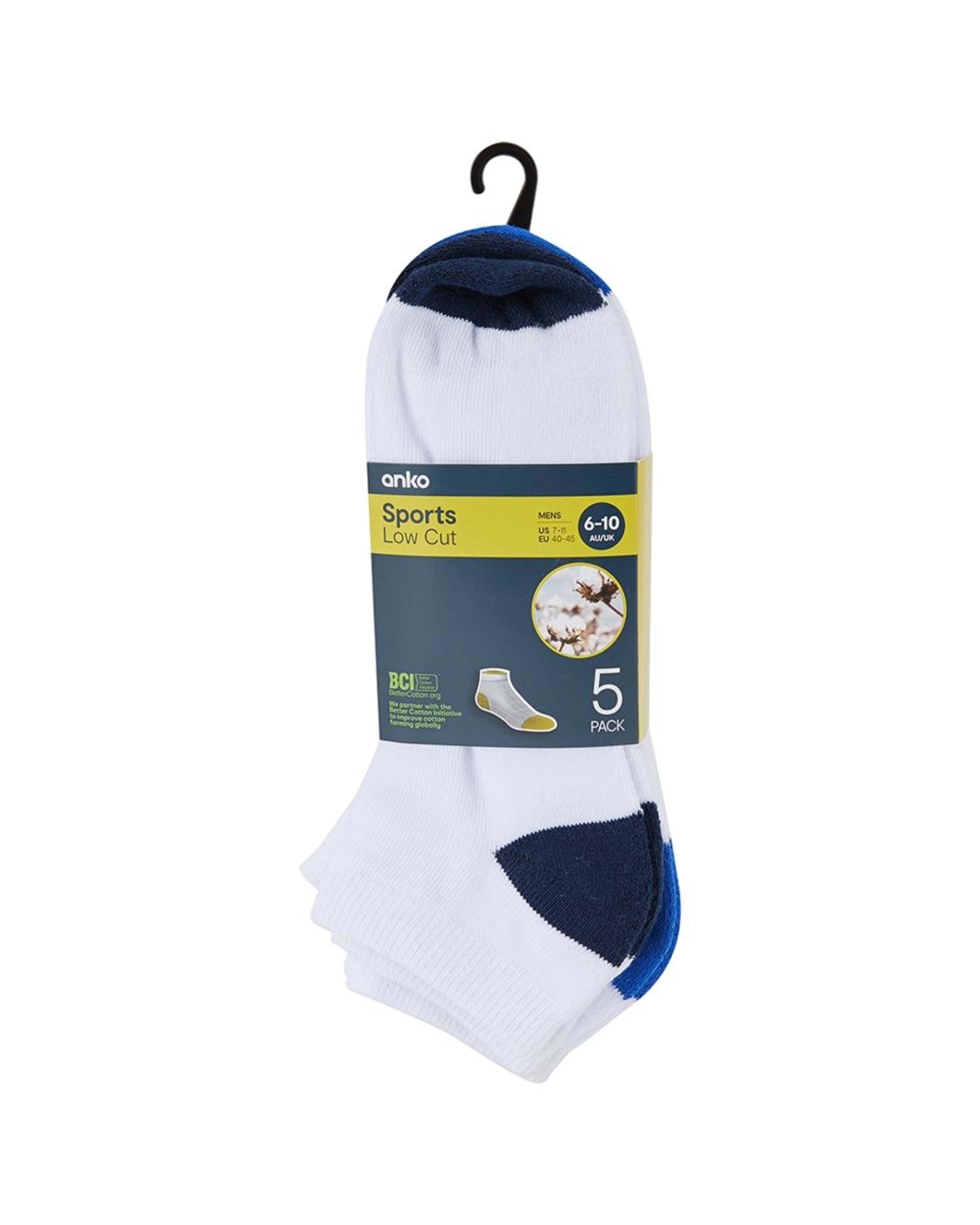 3 5 Pack Low Cut Sport Socks WHITE COLOUR HEEL, 3 of 3