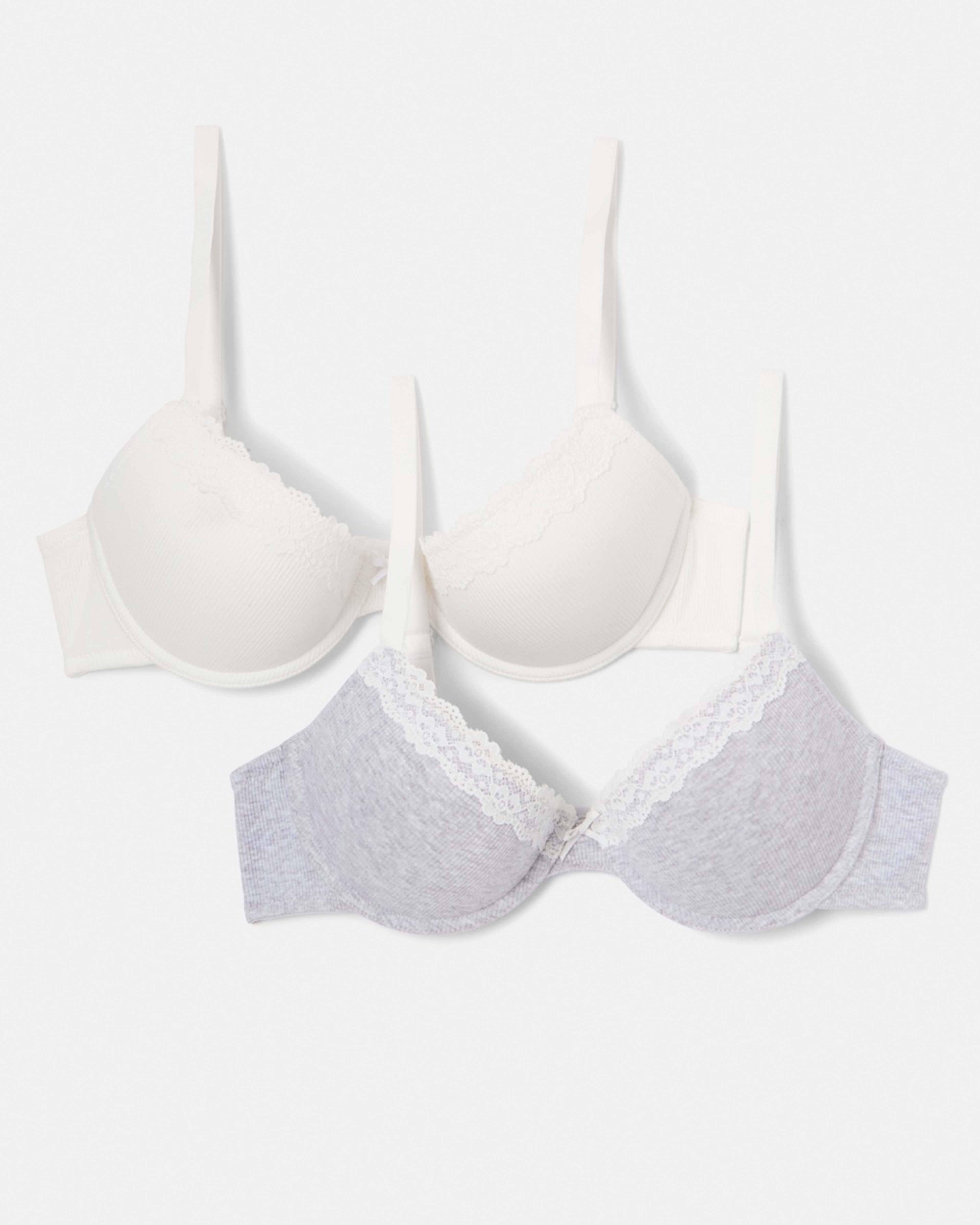 1 2 Pack Push-up Rib Lace Bra SILVER MARLE, OFF WHITE