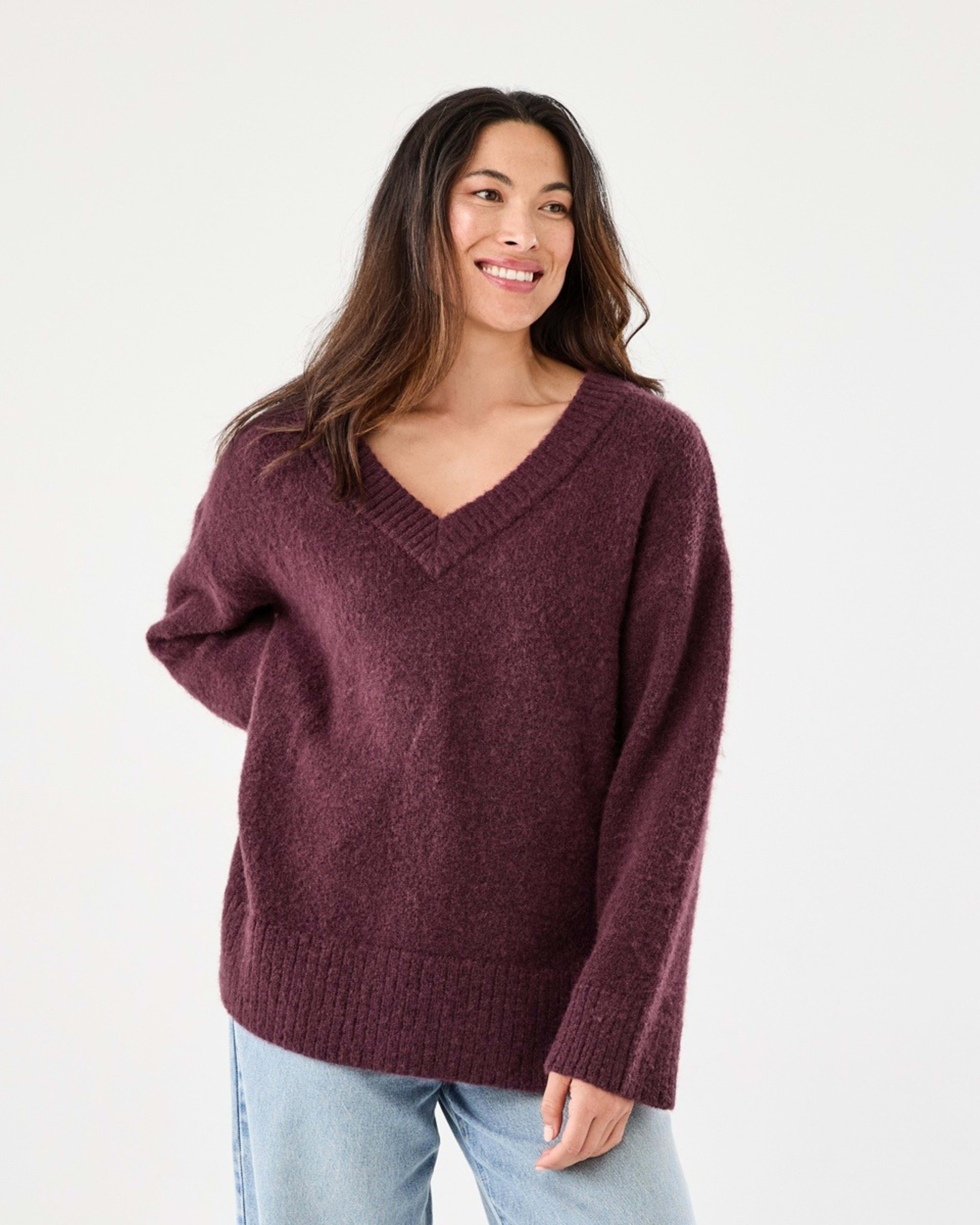 1 Fluffy V-Neck Jumper Mulberry, 1 of 6