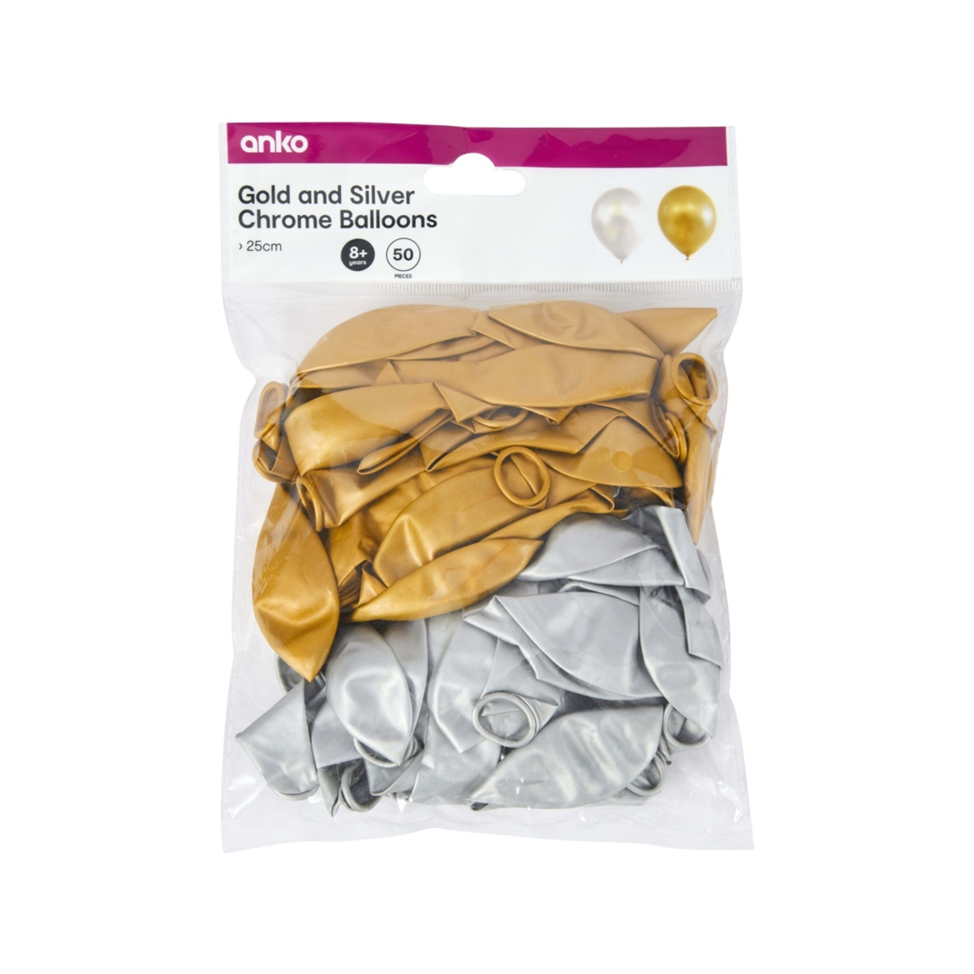 3 50 Piece Gold Look and Silver Look Chrome Balloons, 3 of 3