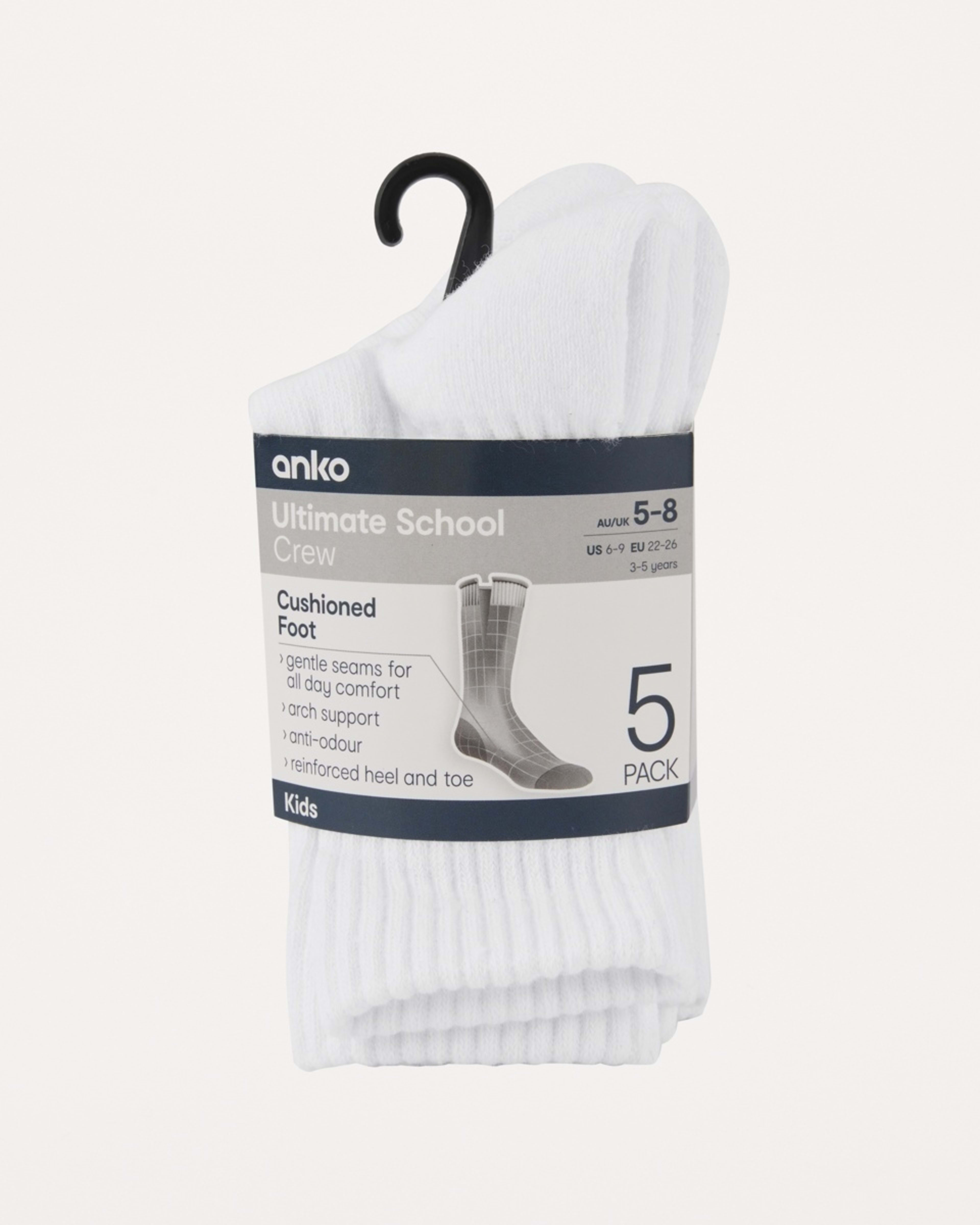 3 5 Pack Ultimate School Crew Socks WHITE, 3 of 3
