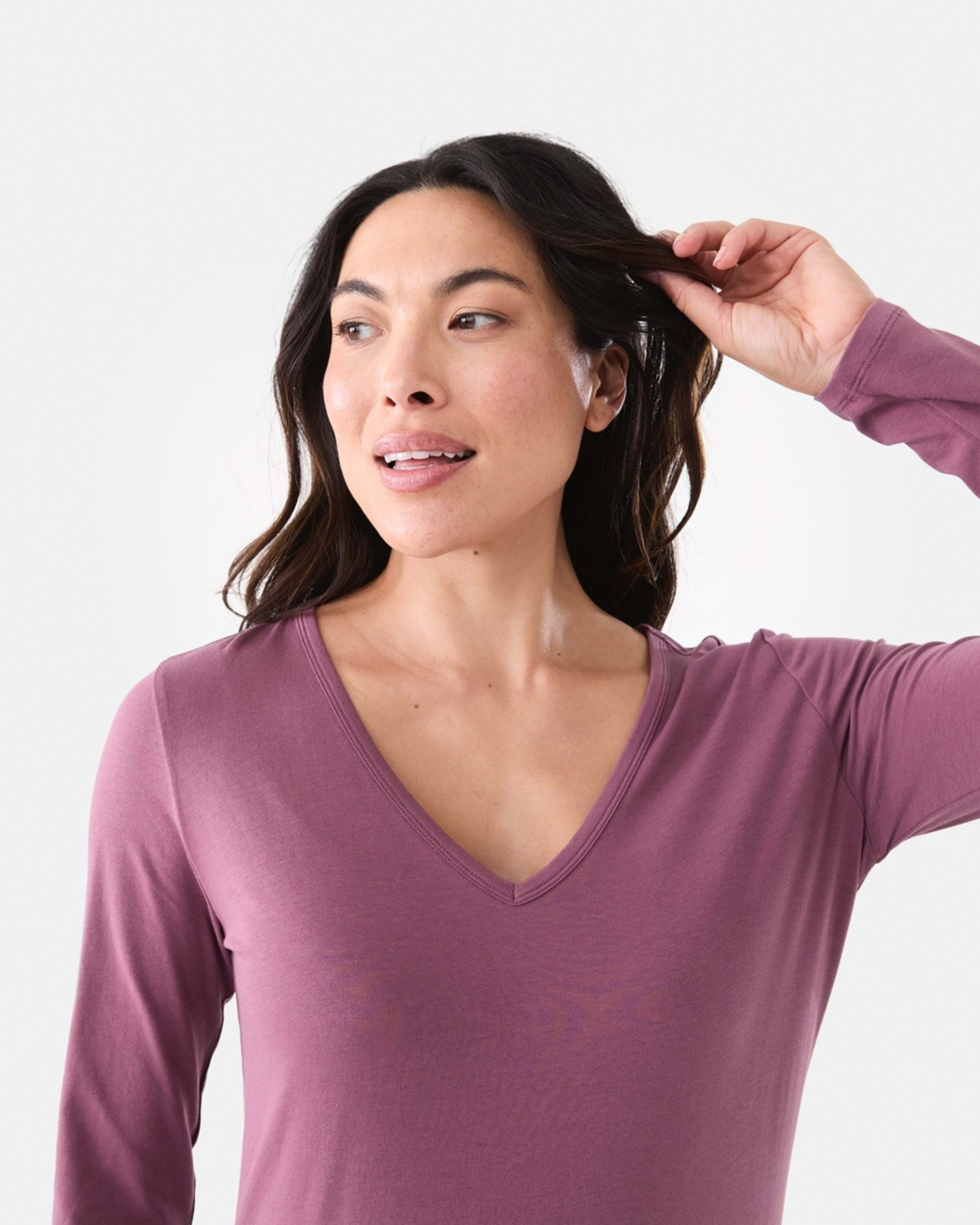4 Long Sleeve Stretch V-Neck T-shirt Berry, 4 of 5