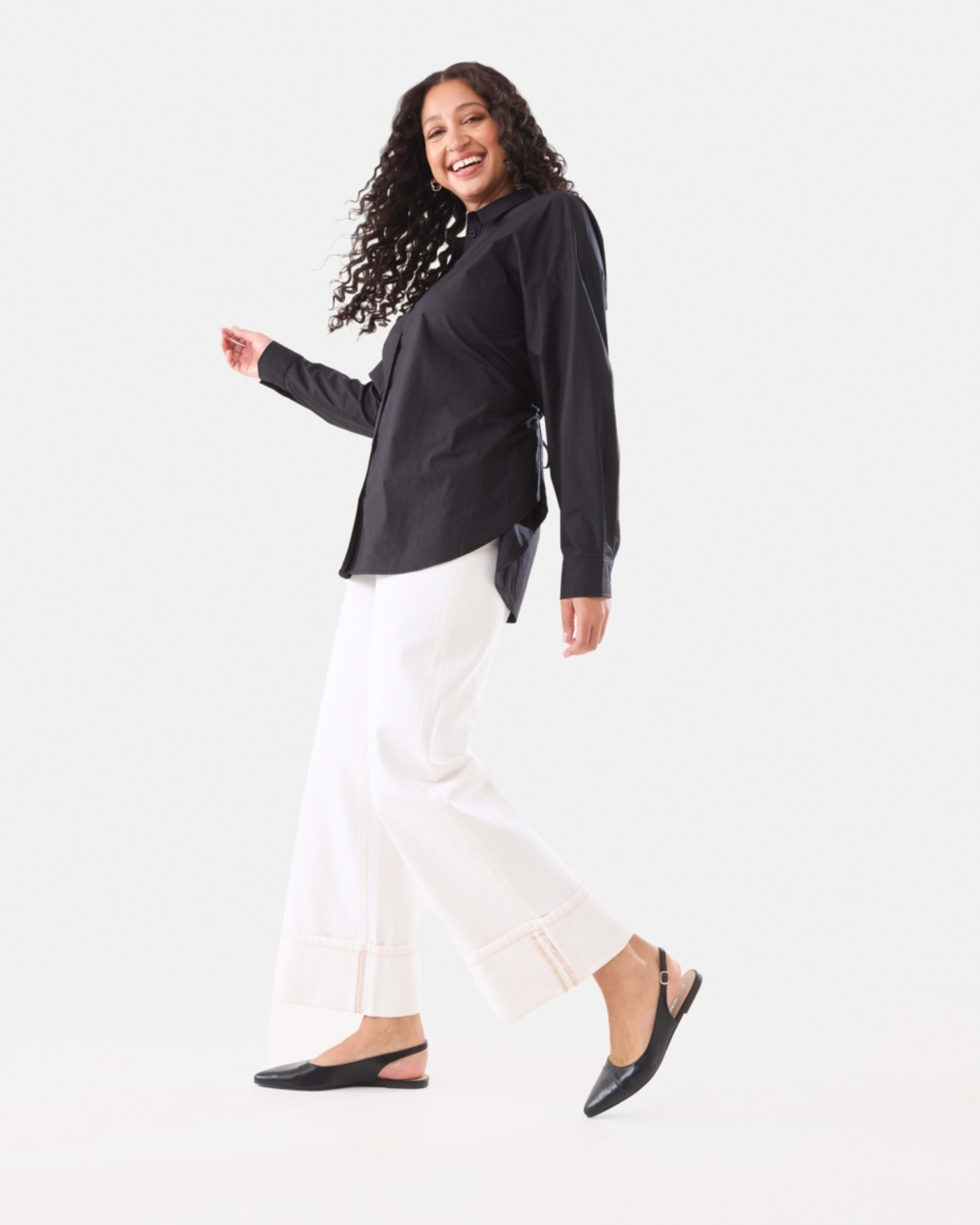 3 Long Sleeve Tie Back Detail Shirt Black, 3 of 7