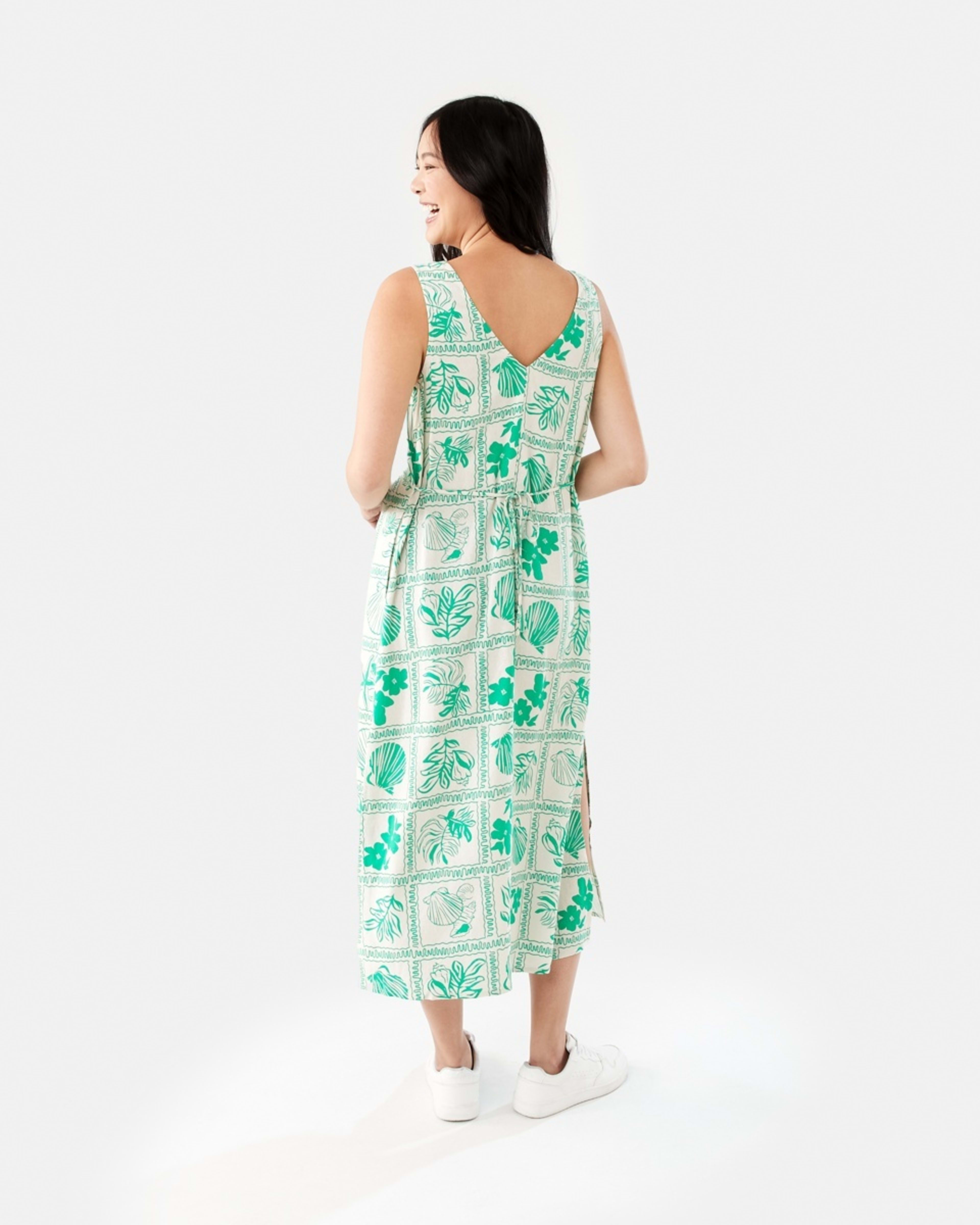 4 Sleeveless Longline Button Through Midi Dress SHELL GEO SIMPLY GREEN, 4 of 9