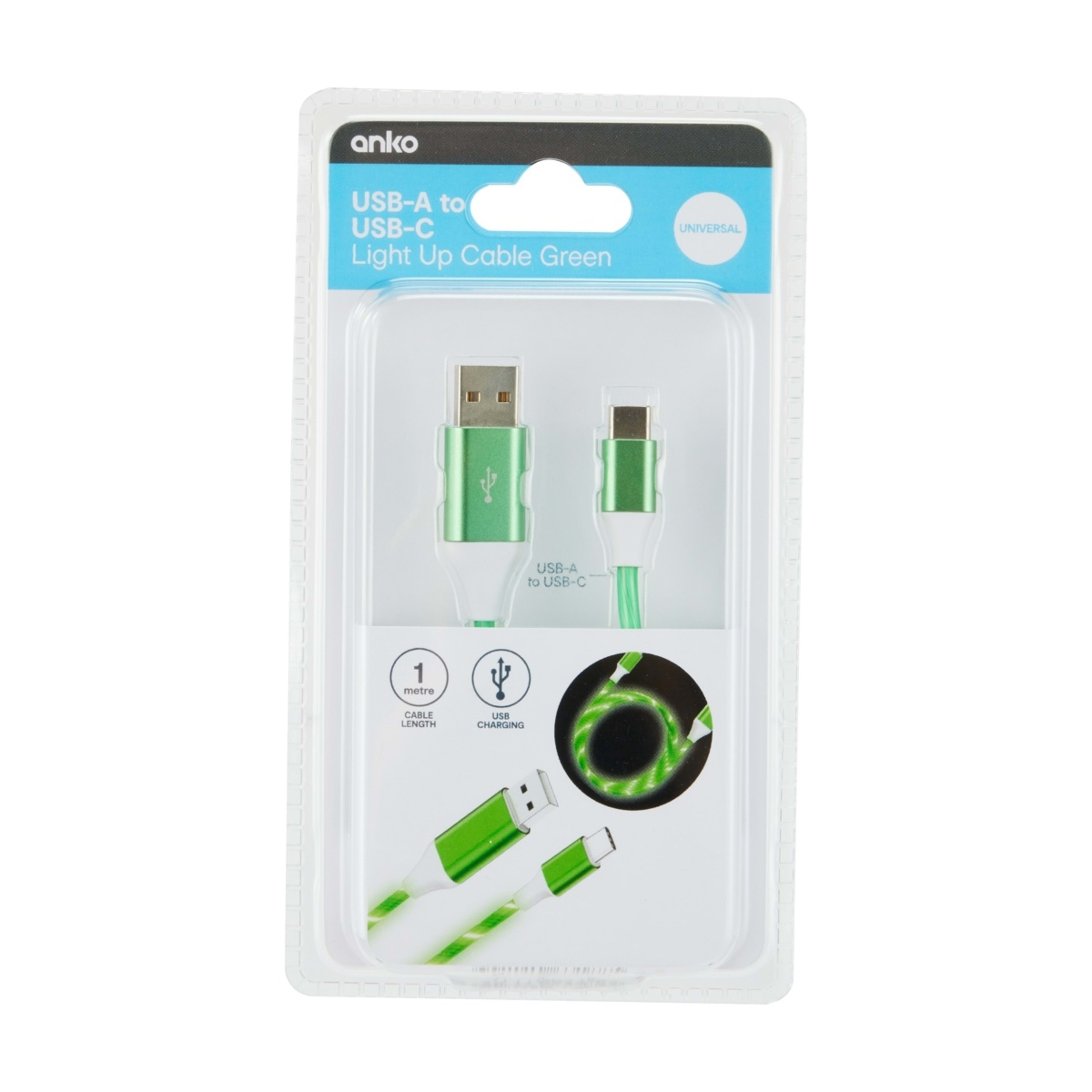 5 USB-A to USB-C Light Up Cable - Green, 5 of 5