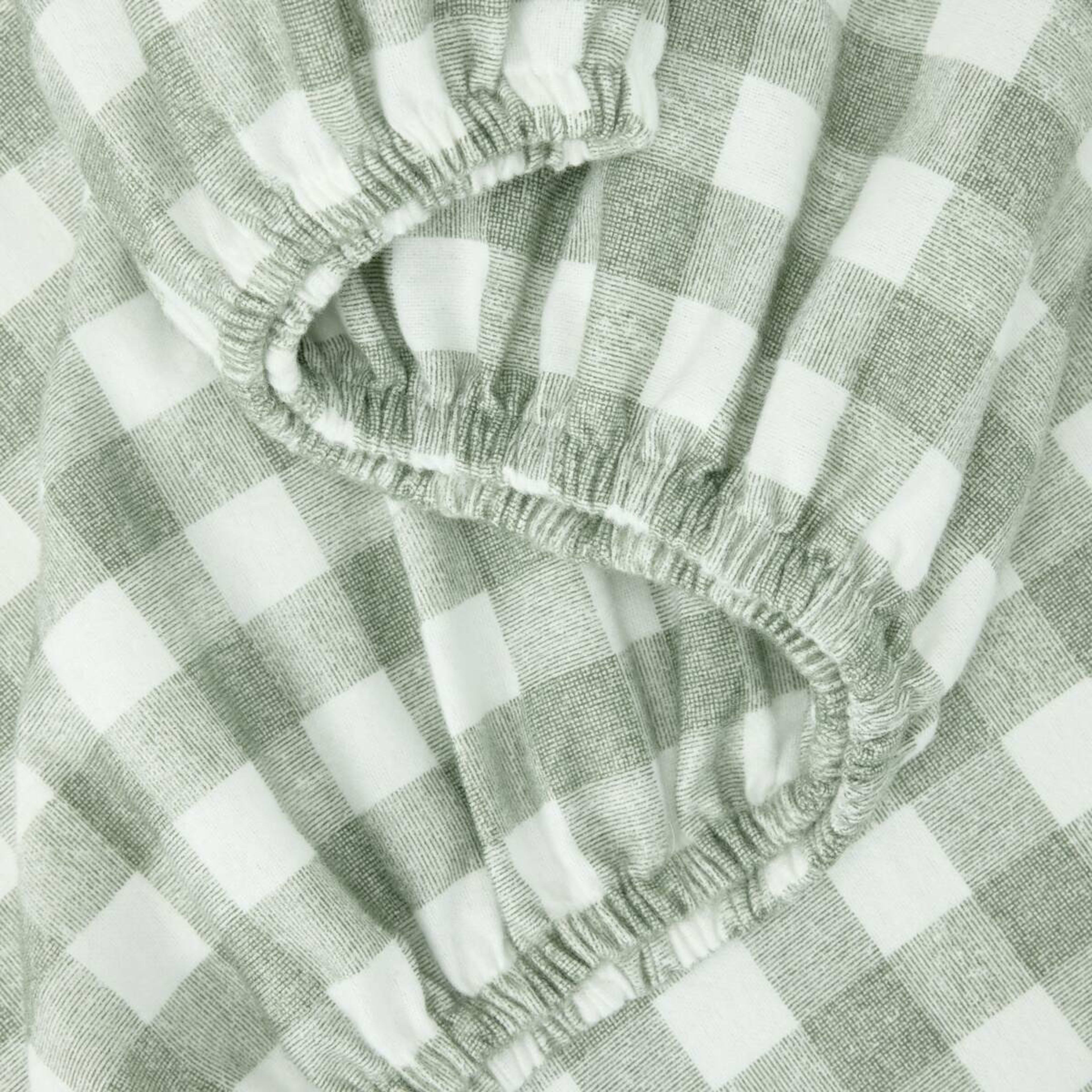 3 Gingham Flannelette Cotton Sheet Set - Queen Bed, Green, 3 of 8