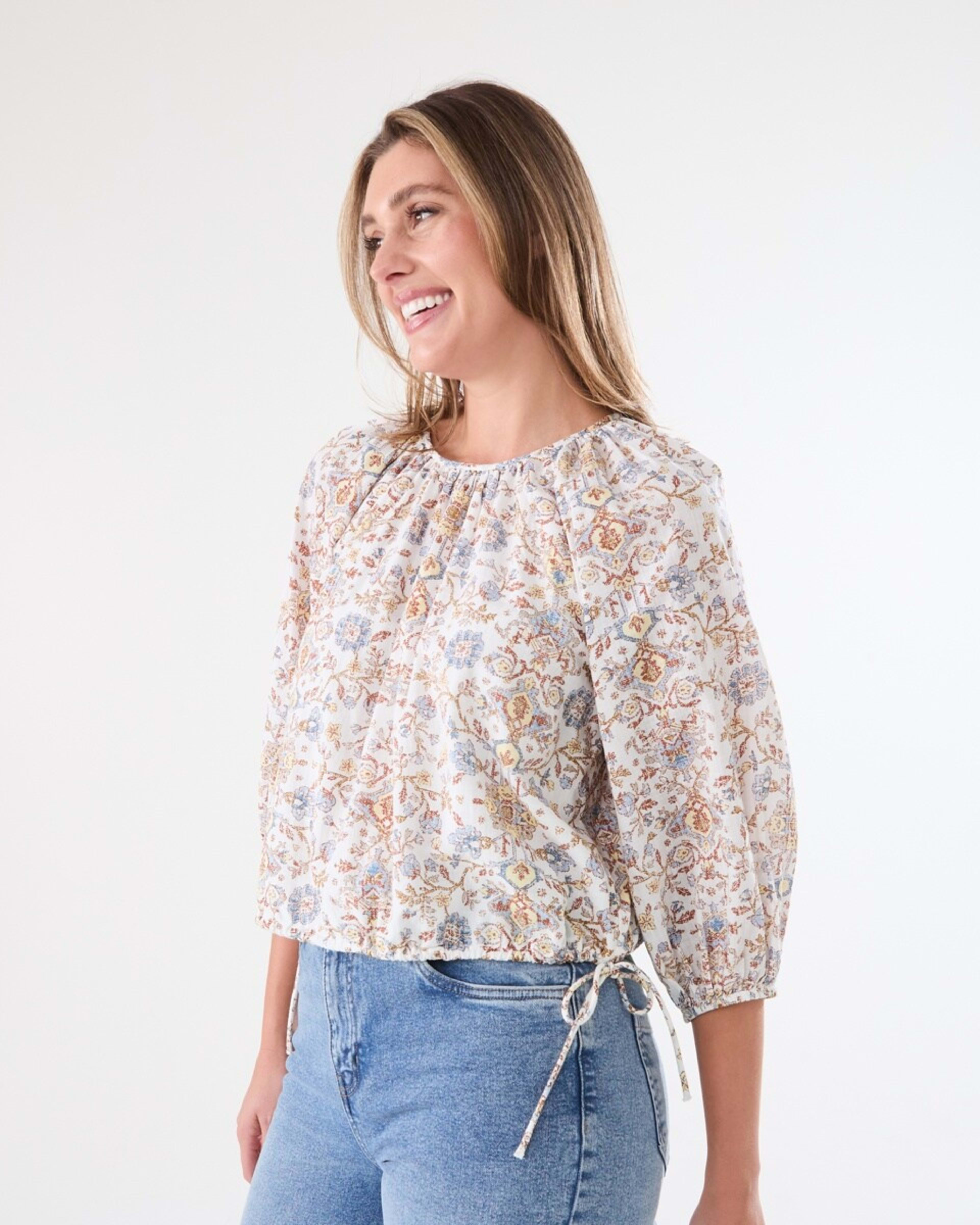 2 Long Sleeve Waist Tie Raglan Top BOHO FLORAL BRUNI BLUE, 2 of 6