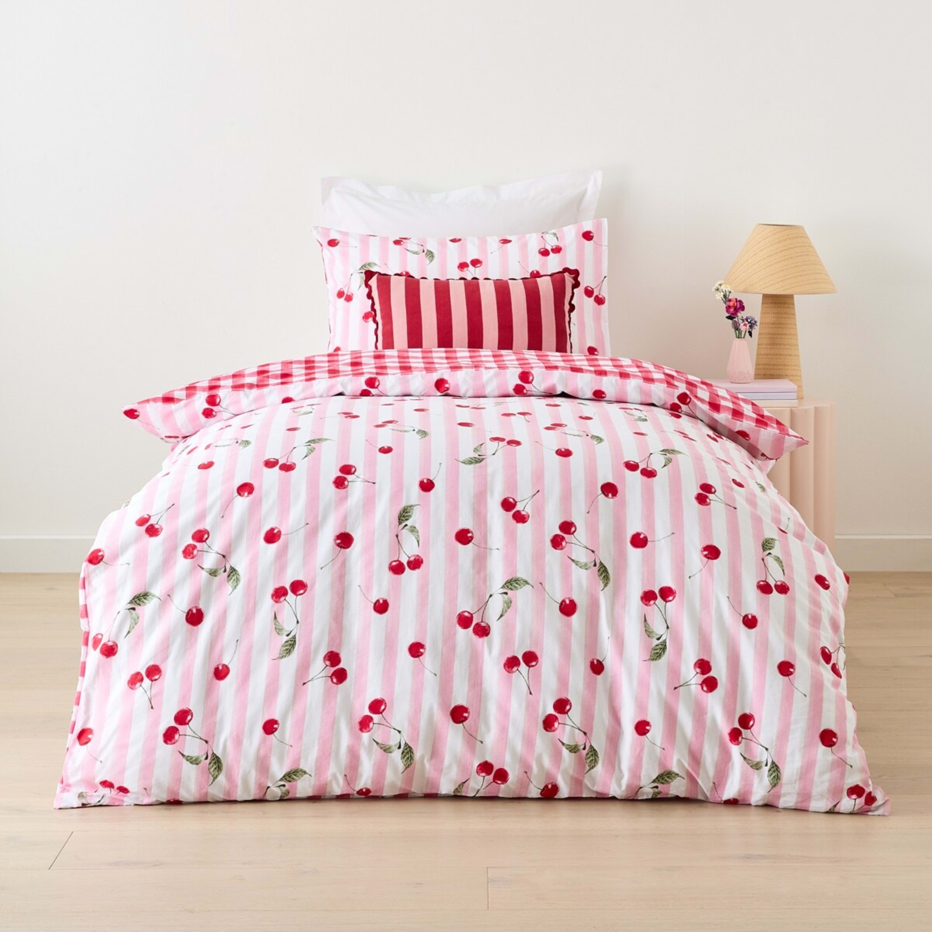 1 Cherry Cotton Rich Reversible Quilt Cover Set - Single Bed