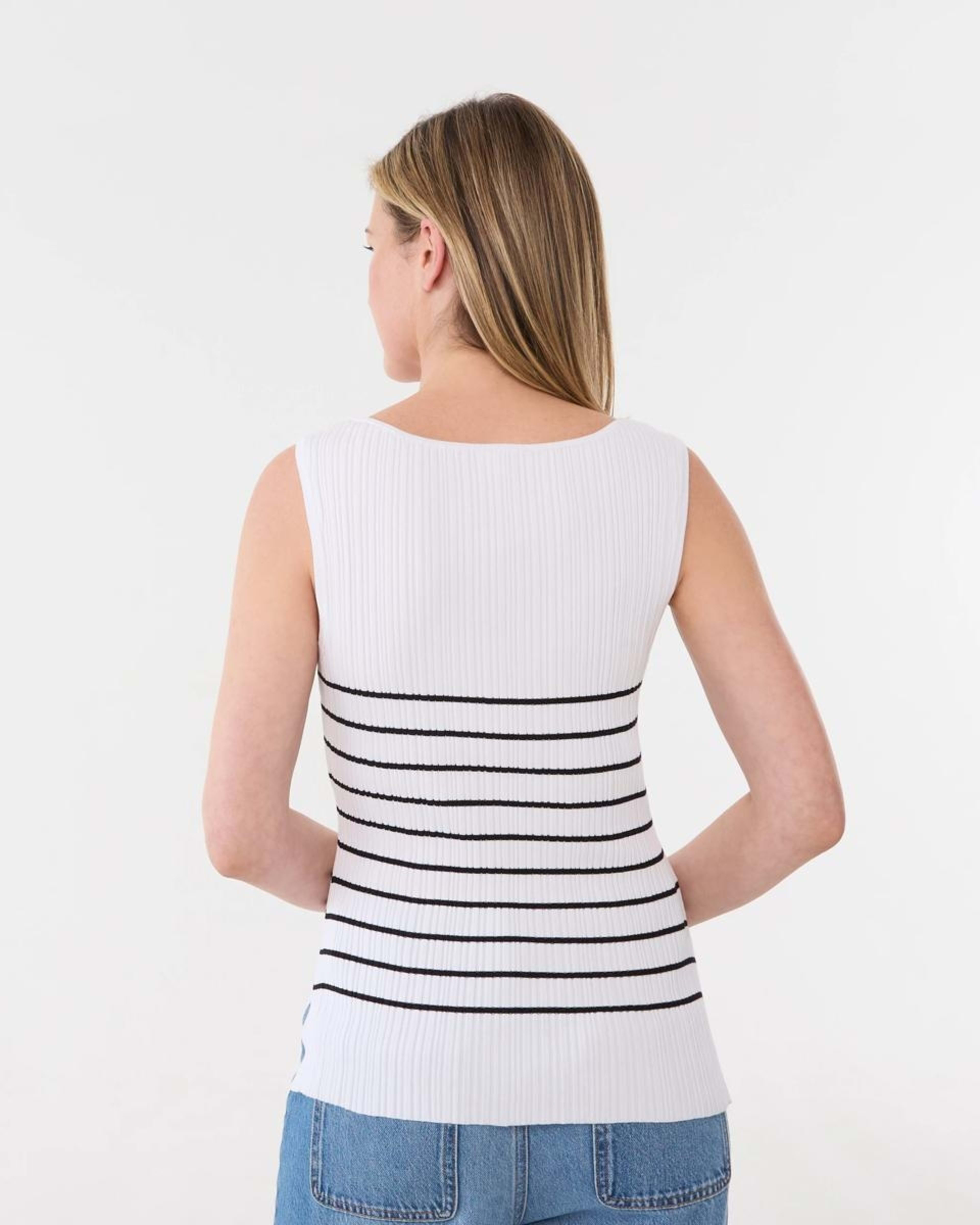 3 Sleeveless Variegated Rib Tank BELLA STRIPE ECRU, 3 of 6