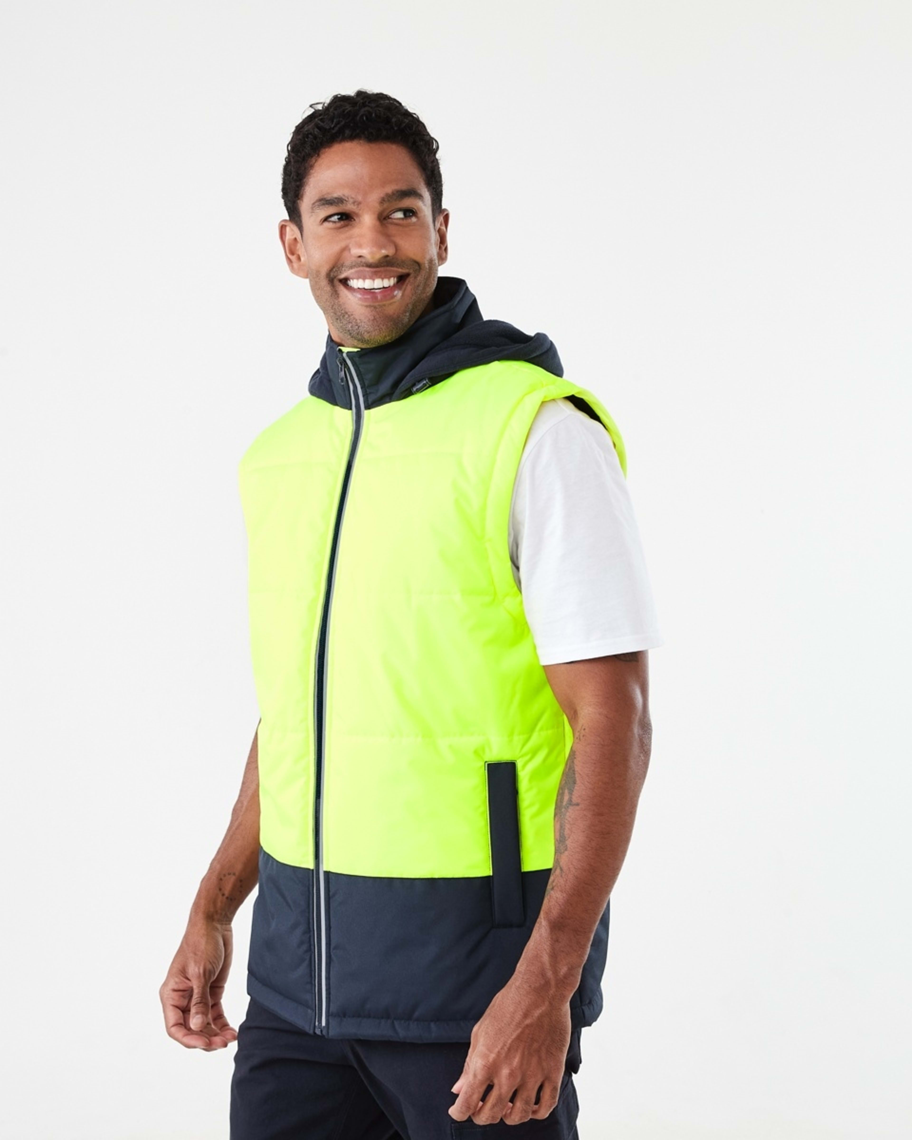 3 Hi-Visibility Hooded Puffer Vest Yellow, 3 of 7