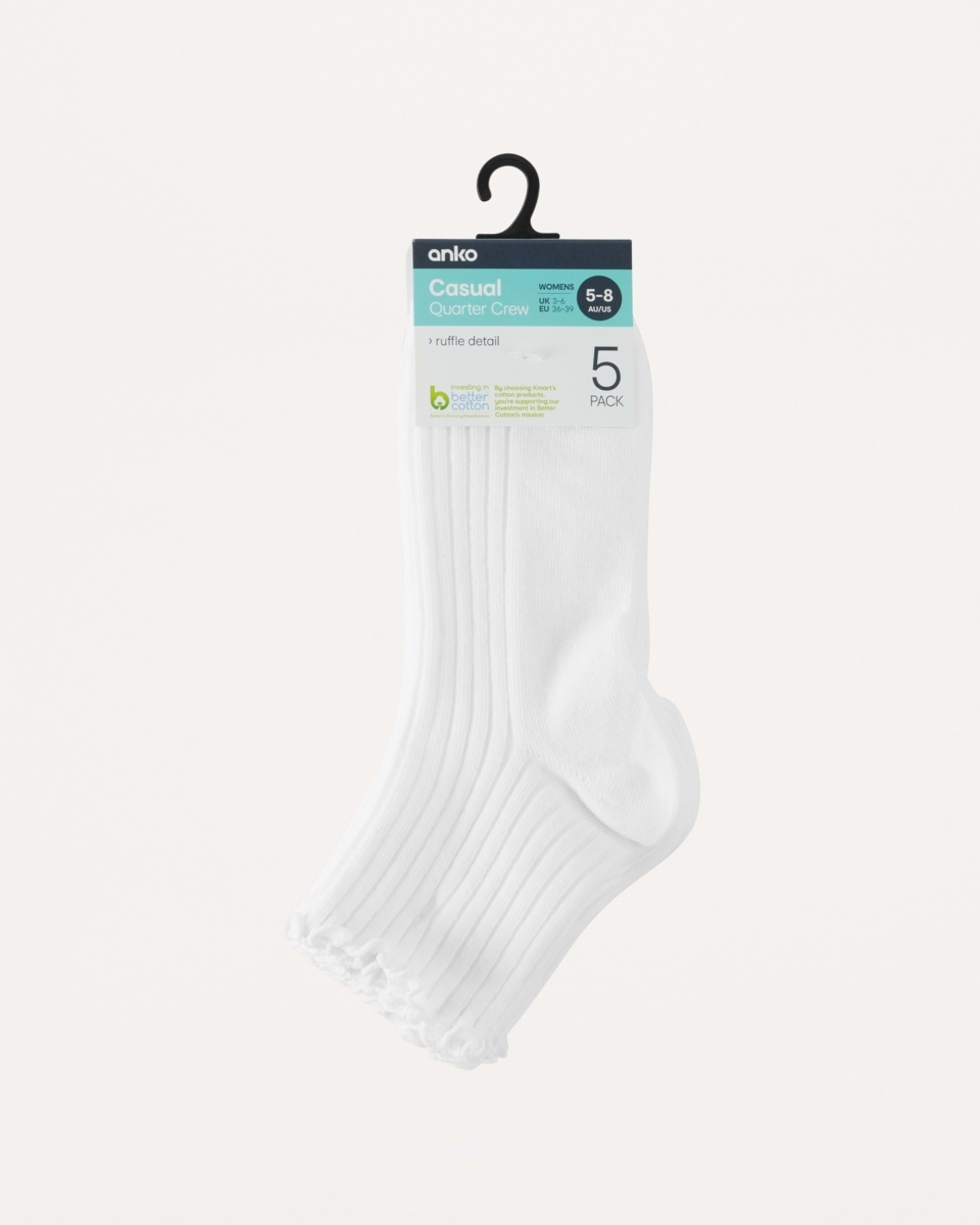 3 5 Pack Frill Quarter Crew Socks White, 3 of 3