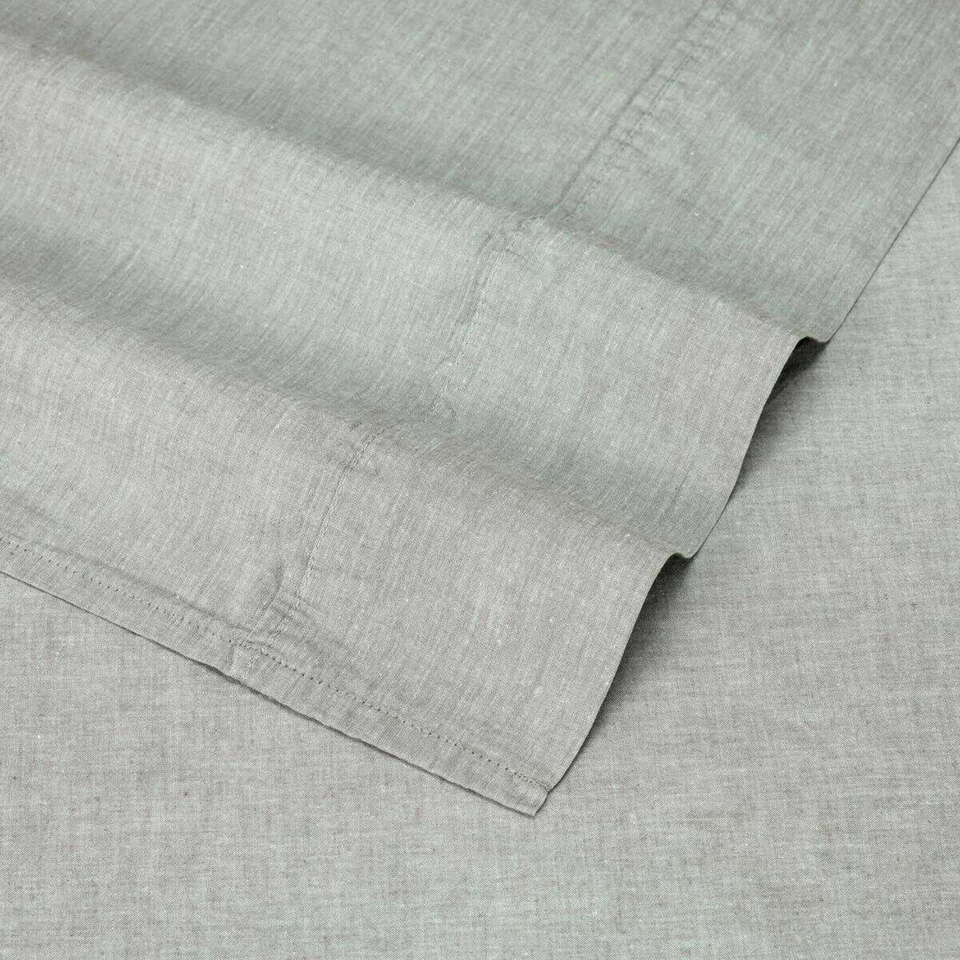 4 Stonewashed Chambray Cotton Sheet Set - King Bed, Sage, 4 of 7