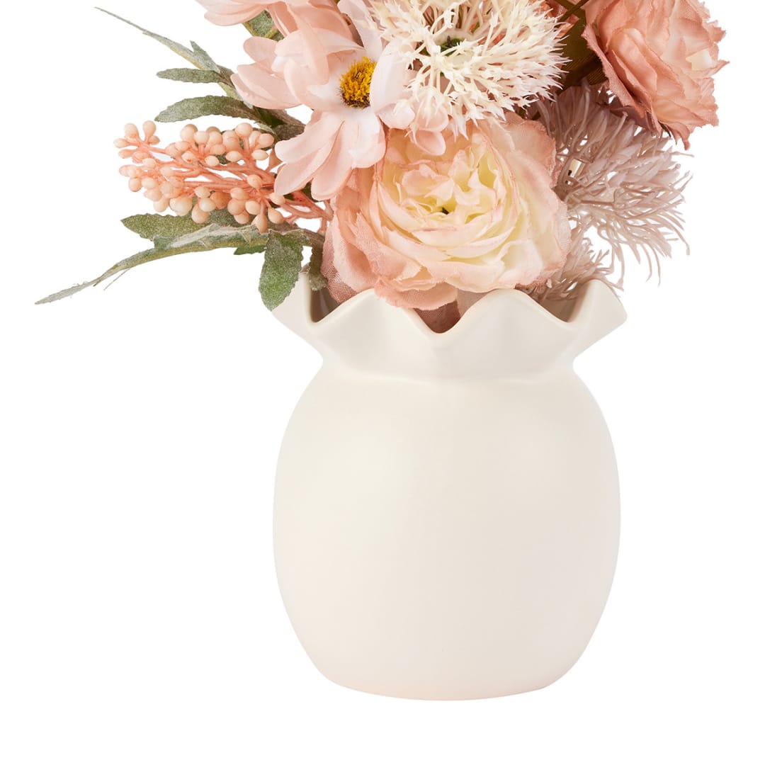 Artificial Pink Florals in Wave Vase Kmart