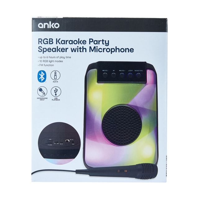 Karaoke Party Speaker with RGB and Microphone Kmart