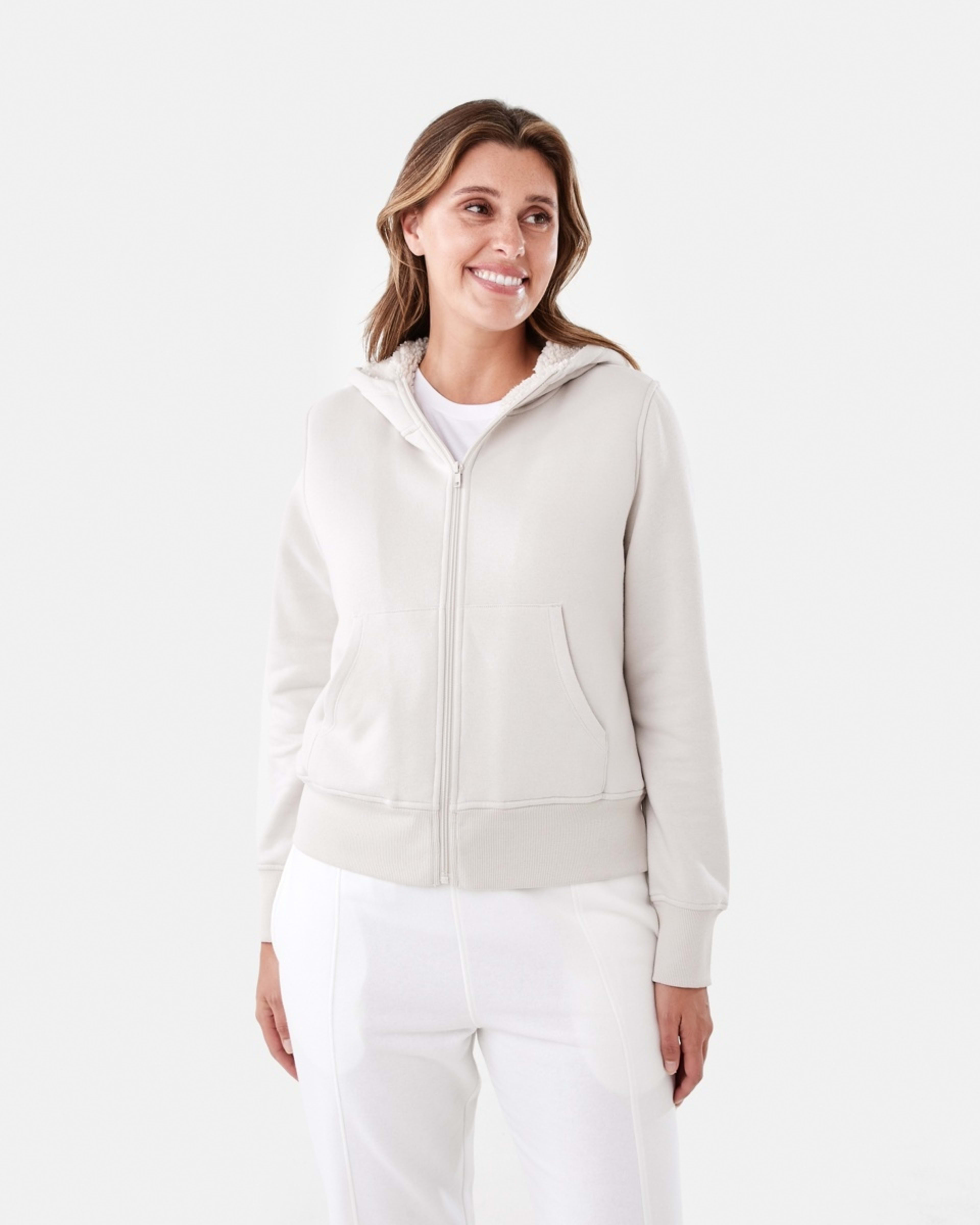 2 Long Sleeve Sherpa Zip Through Hoodie Nat Beige, 2 of 7