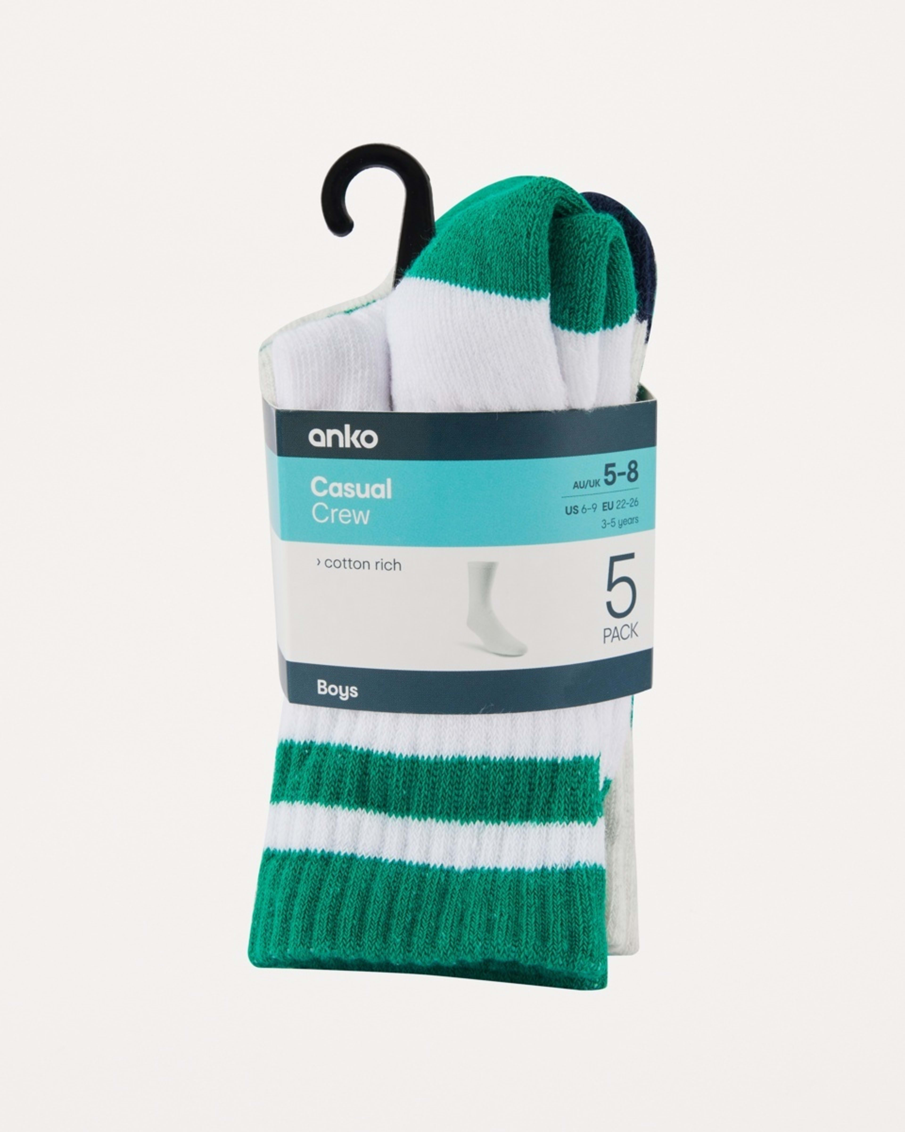 3 5 Pack Crew Socks GREEN VARSITY, 3 of 3