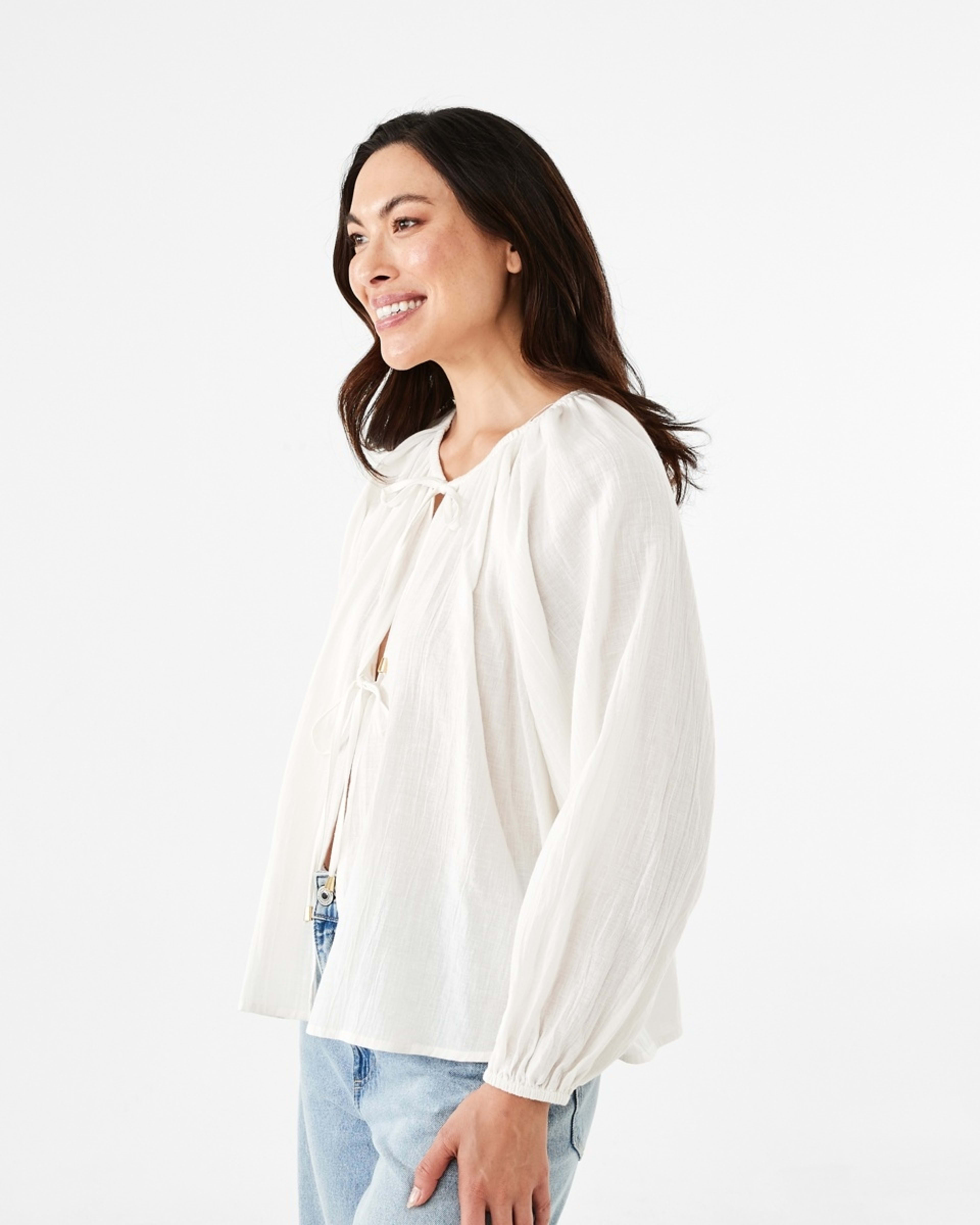2 Long Sleeve Peasant Tie Top Ecru, 2 of 7