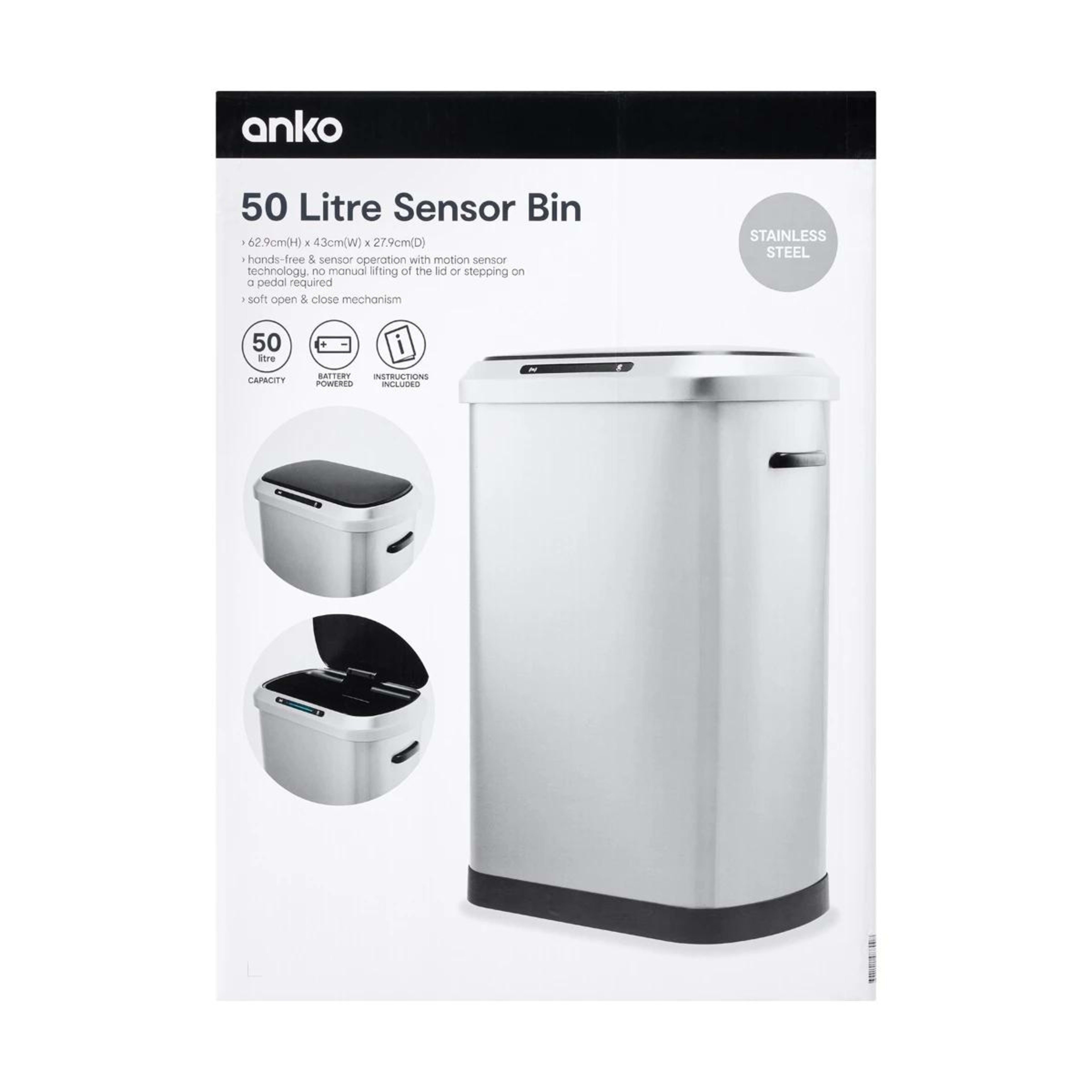 10 50L Stainless Steel Sensor Bin, 10 of 10