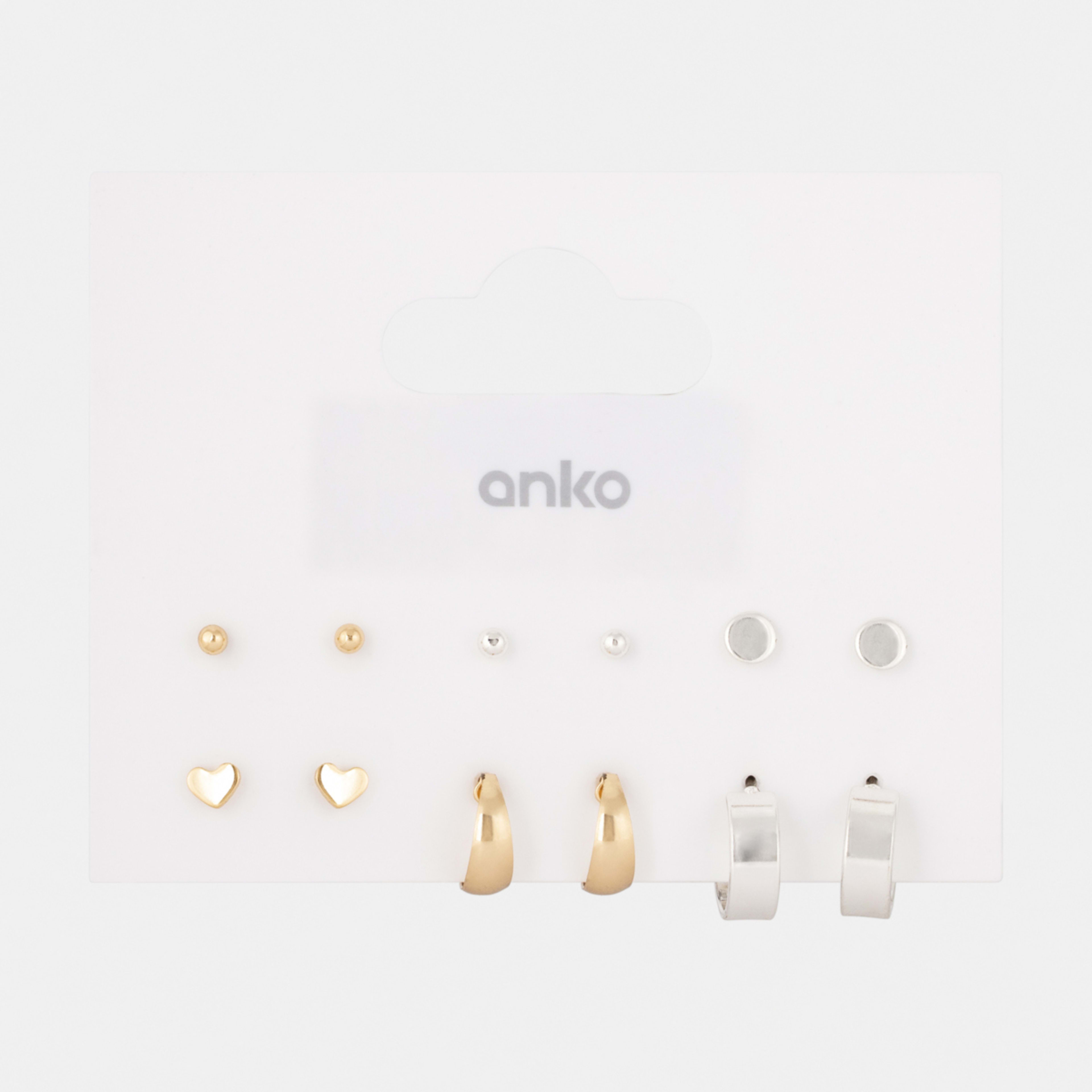 5 6 Pack Small Hoop and Stud Earrings - Silver and Gold Tone, 5 of 5