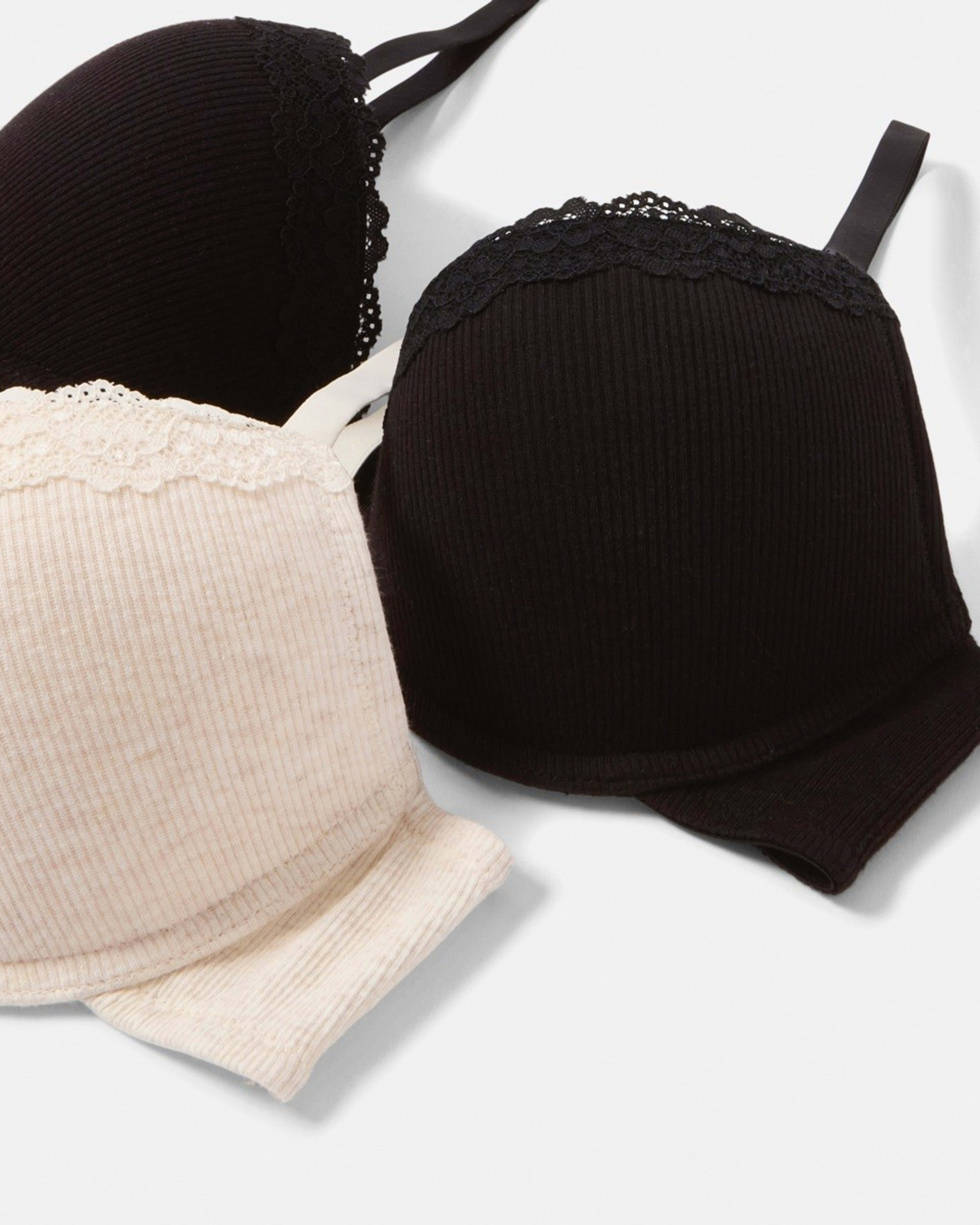 2 2 Pack Push-up Rib Lace Bra SOFT OAT MARLE, BLACK, 2 of 9