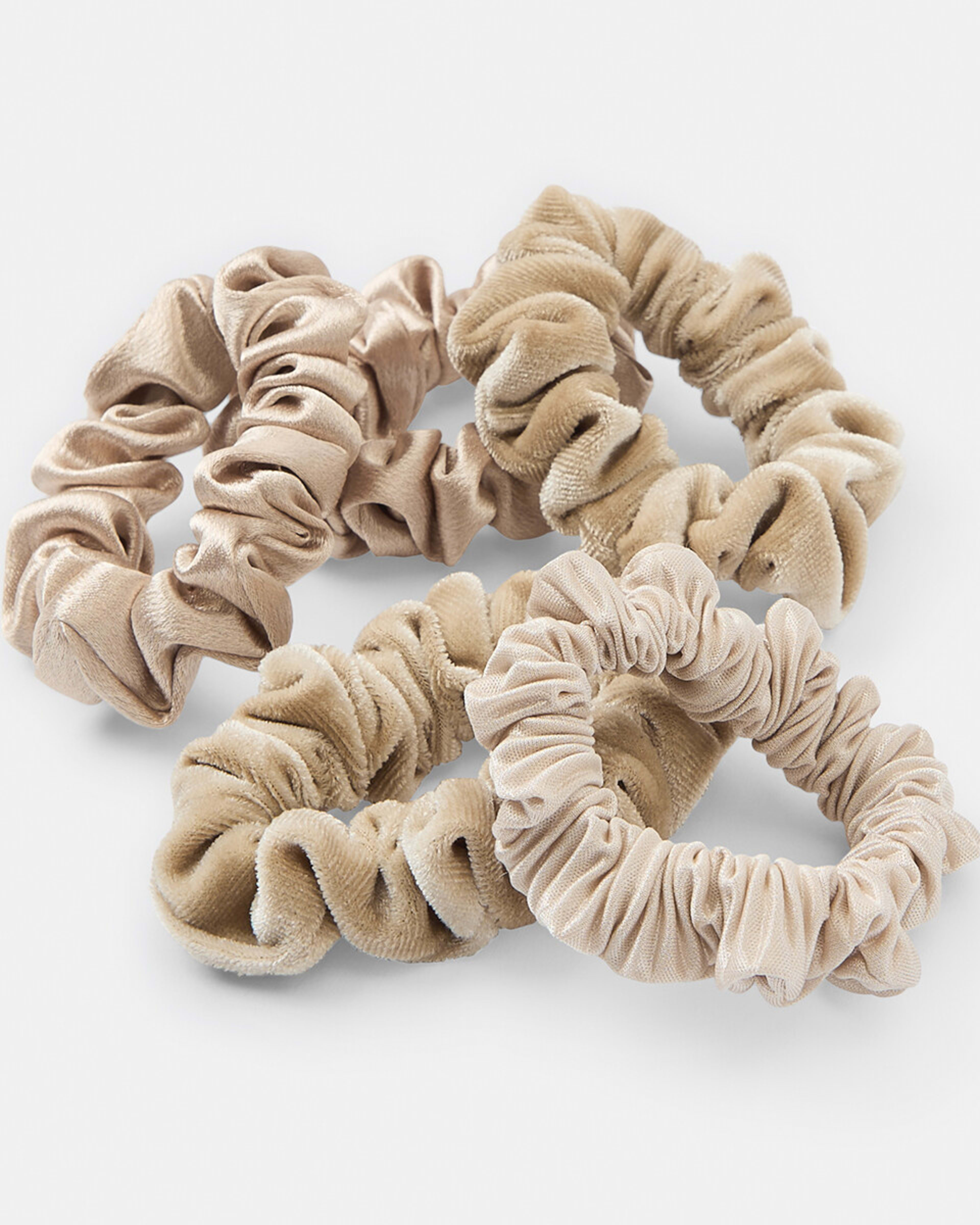 3 5 Pack Mini Textured Hair Scrunchies Beige, 3 of 5