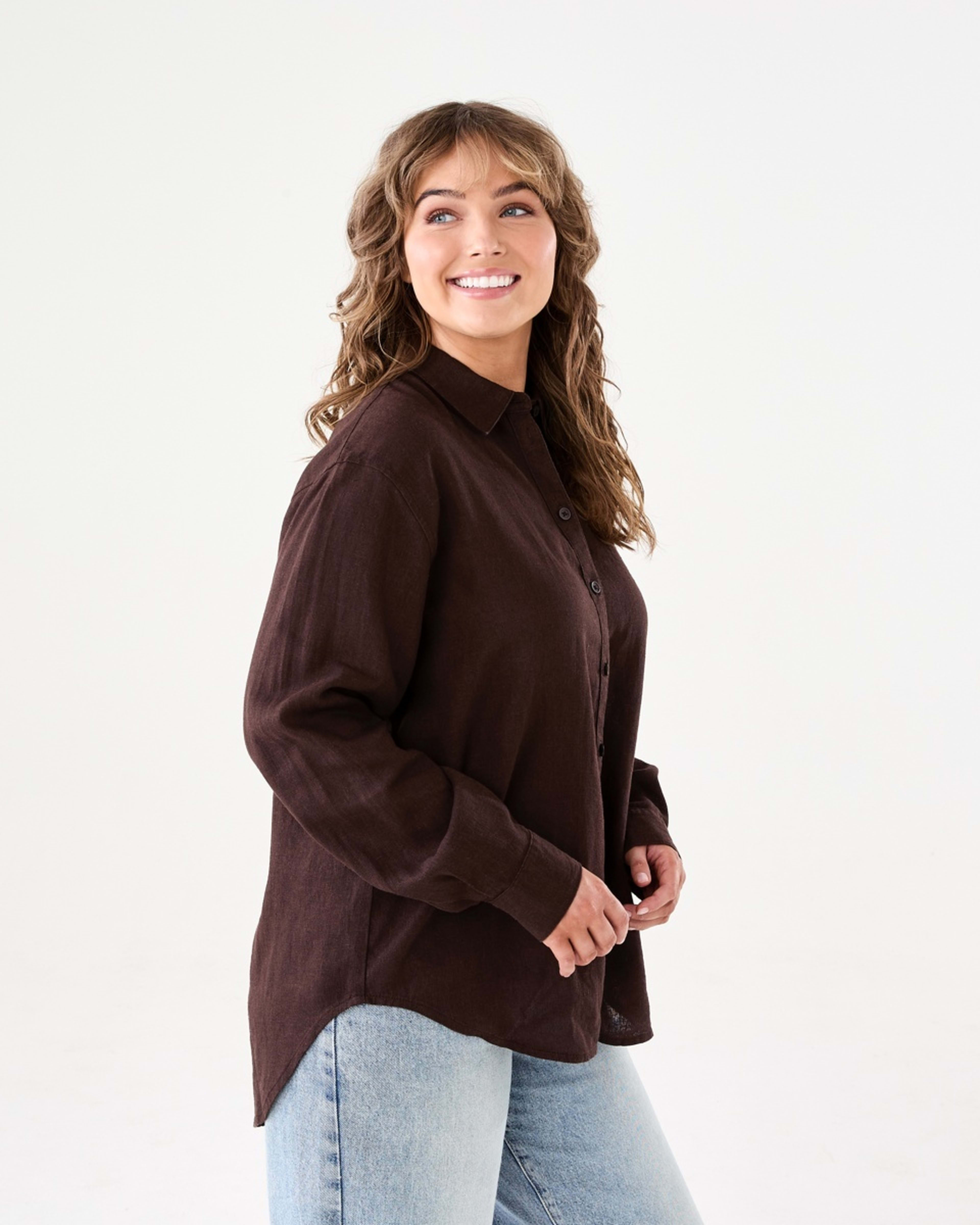 2 Long Sleeve Linen Blend Shirt MELTED CHOCOLATE, 2 of 6