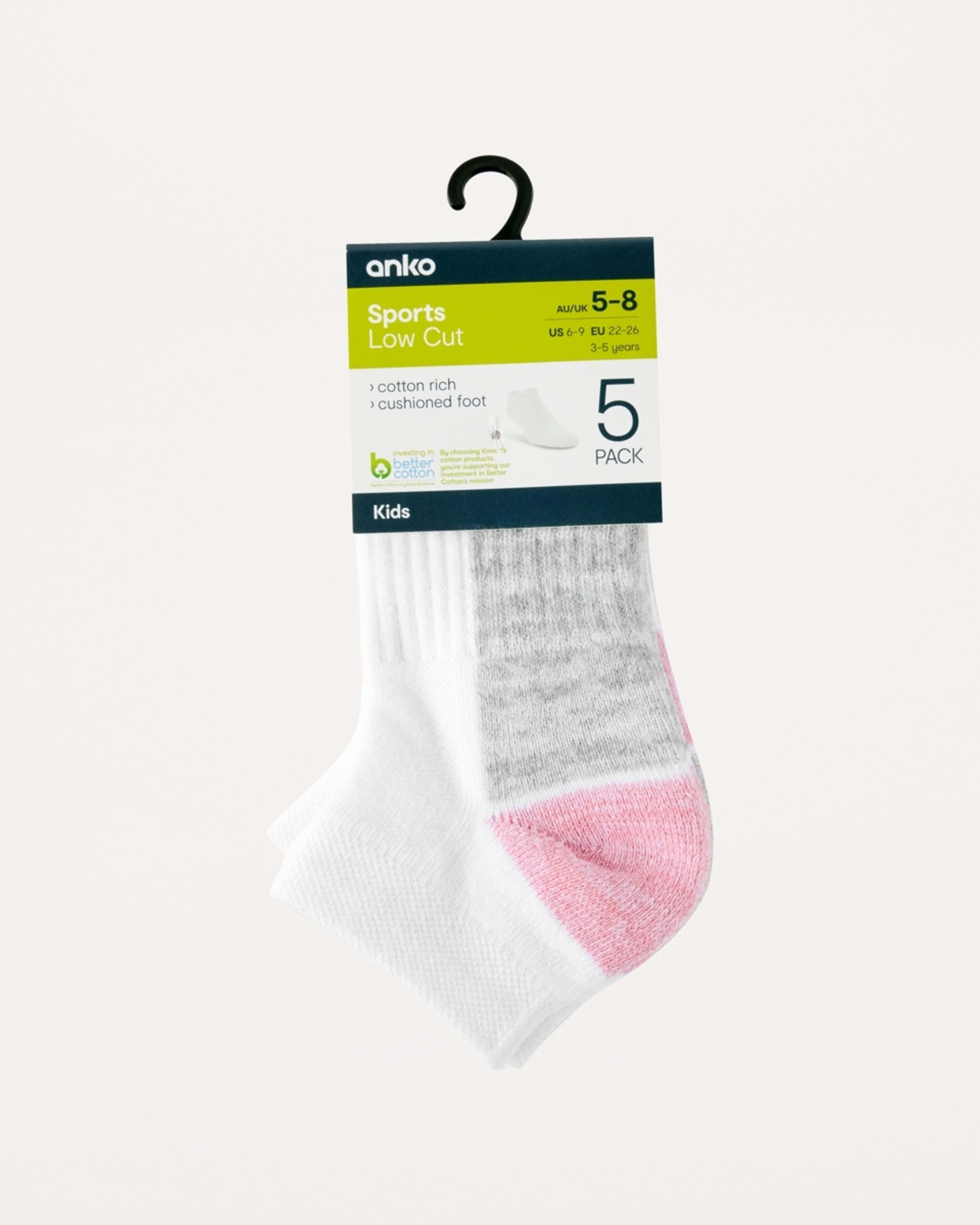 3 5 Pack Active Kids Low Cut Socks PINK, ORANGE, 3 of 3