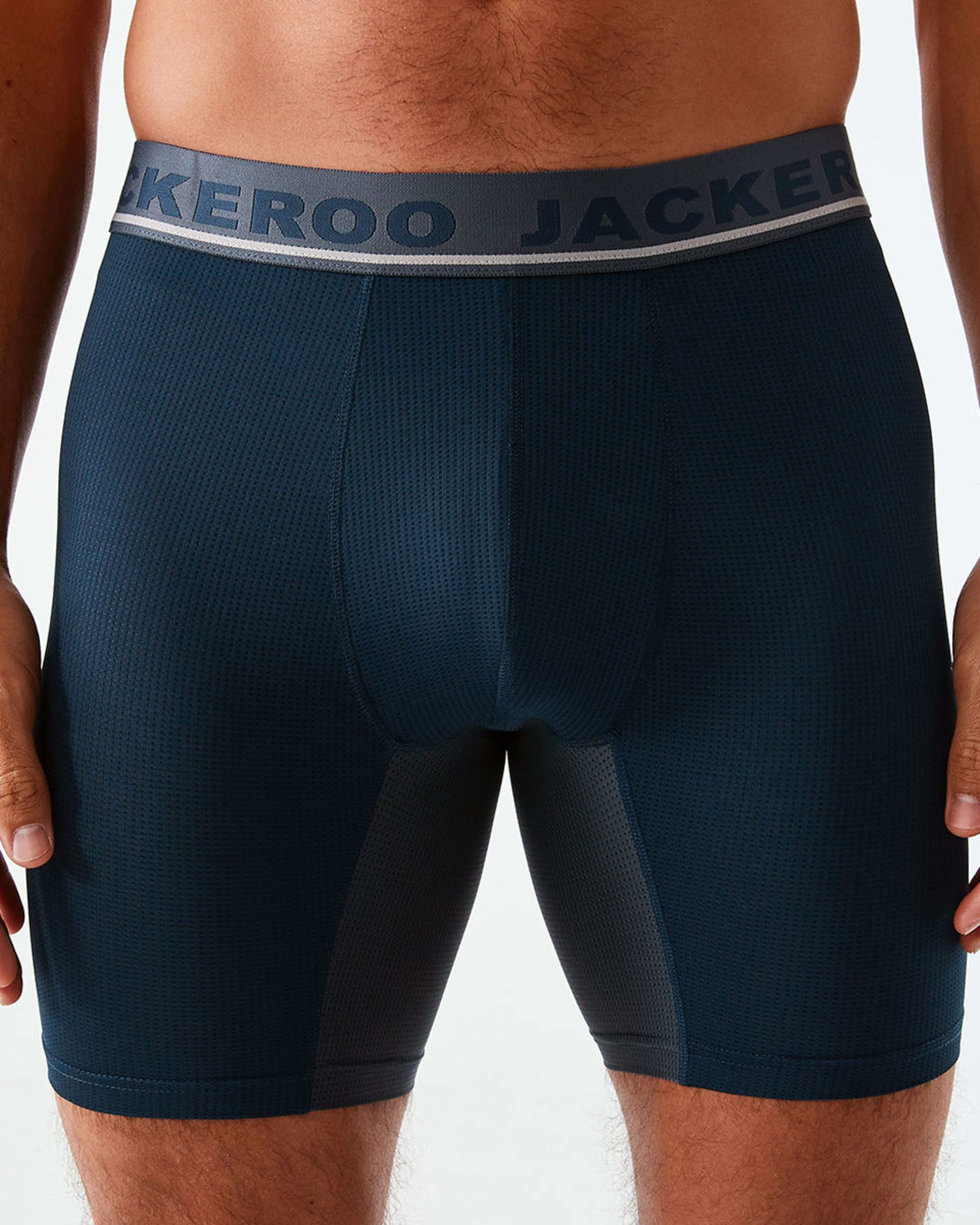 2 3 Pack Jackeroo Mid Length Mesh Trunks NAVY, 2 of 8