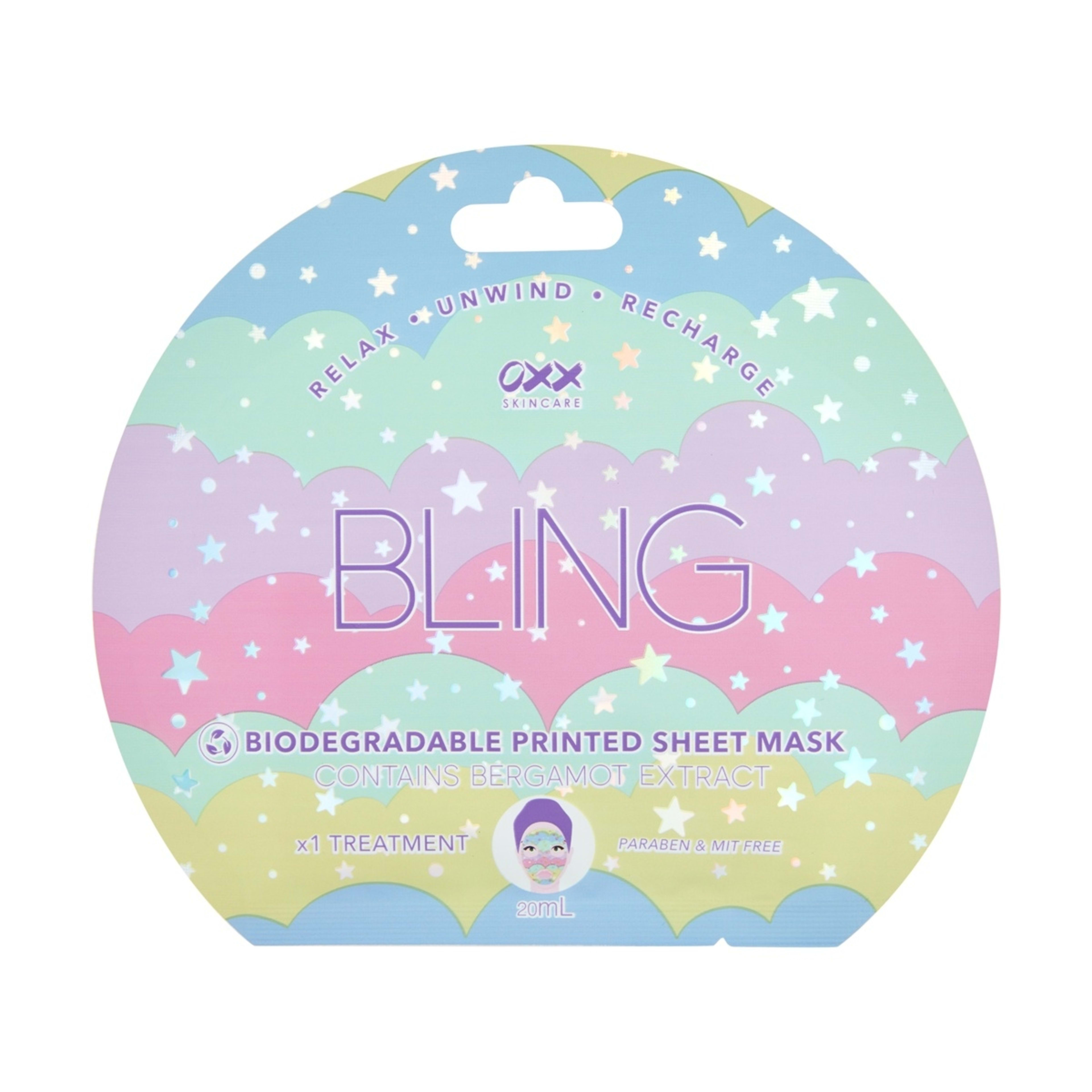 1 OXX Skincare Bling Printed Sheet Mask 20ml - Bergamot Extract, 1 of 2