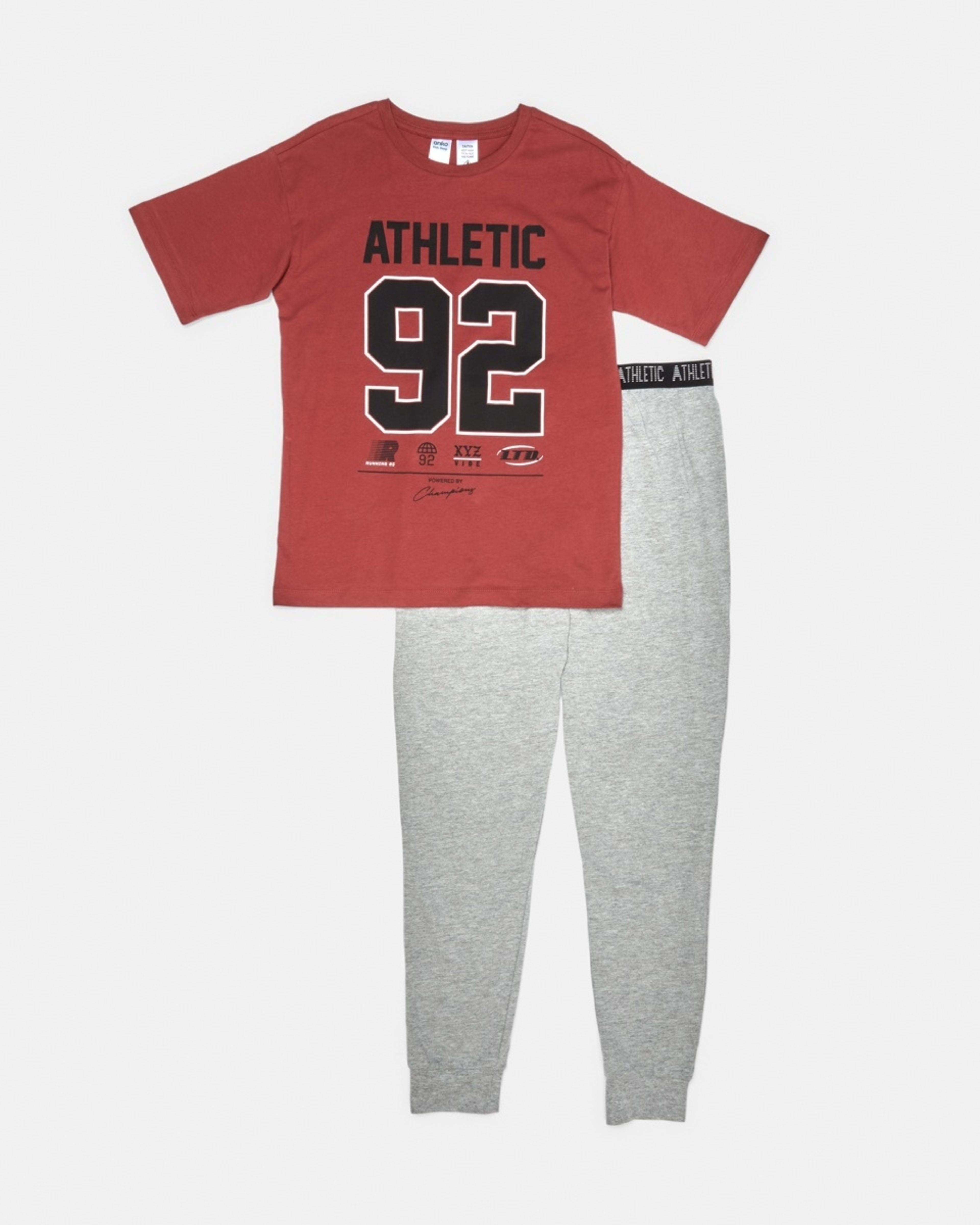 5 Short Sleeve Top and Long Pants Pyjama Set Red Athltc, 5 of 8