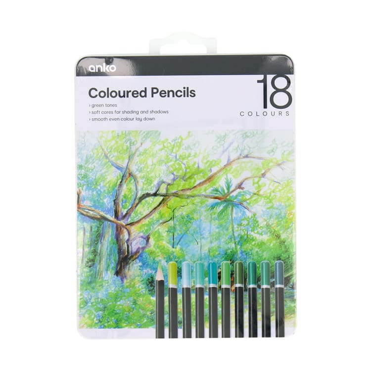 18 Pack Coloured Pencils Green Kmart