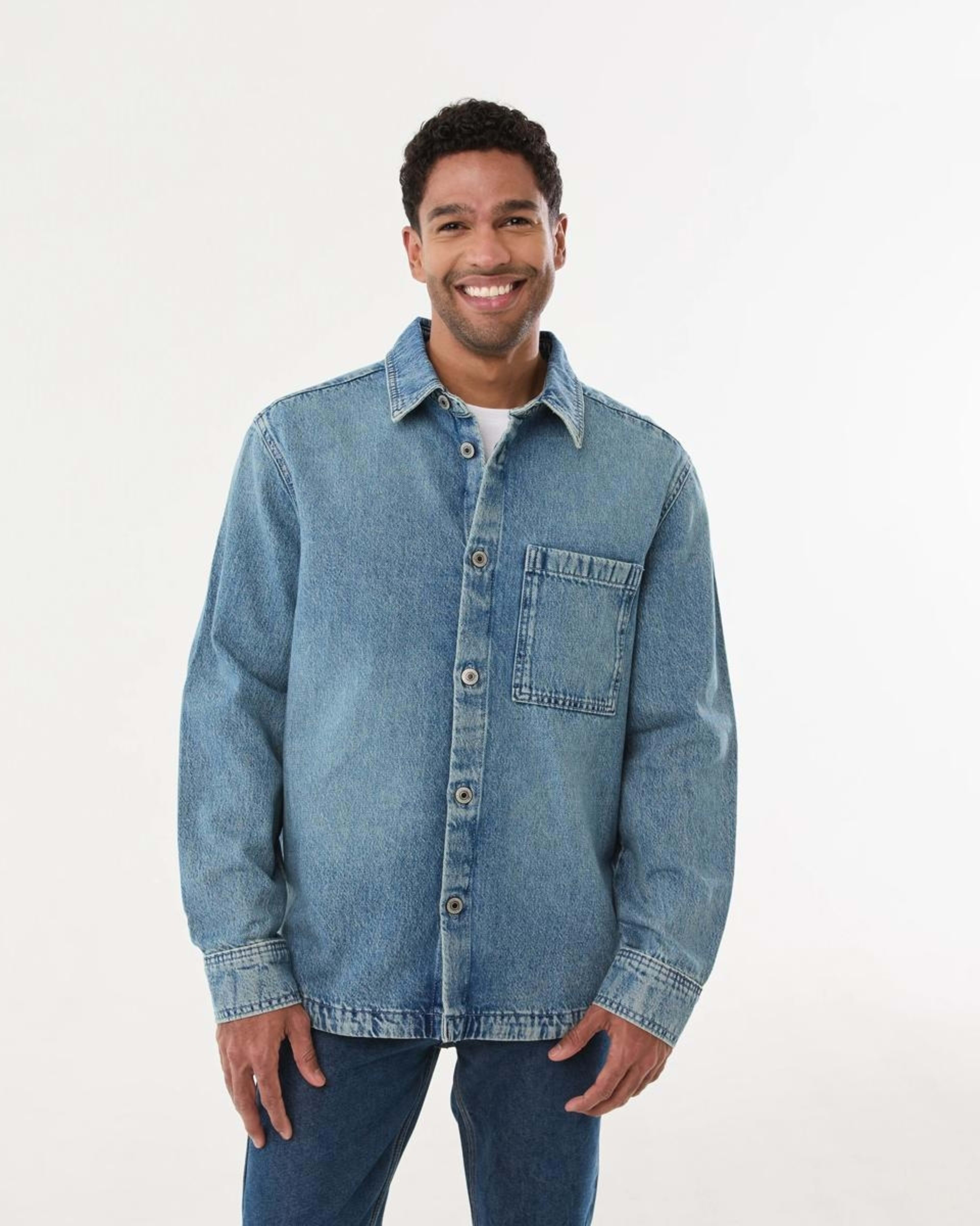 2 Long Sleeve Denim Overshirt MID DENIM WASH, 2 of 6