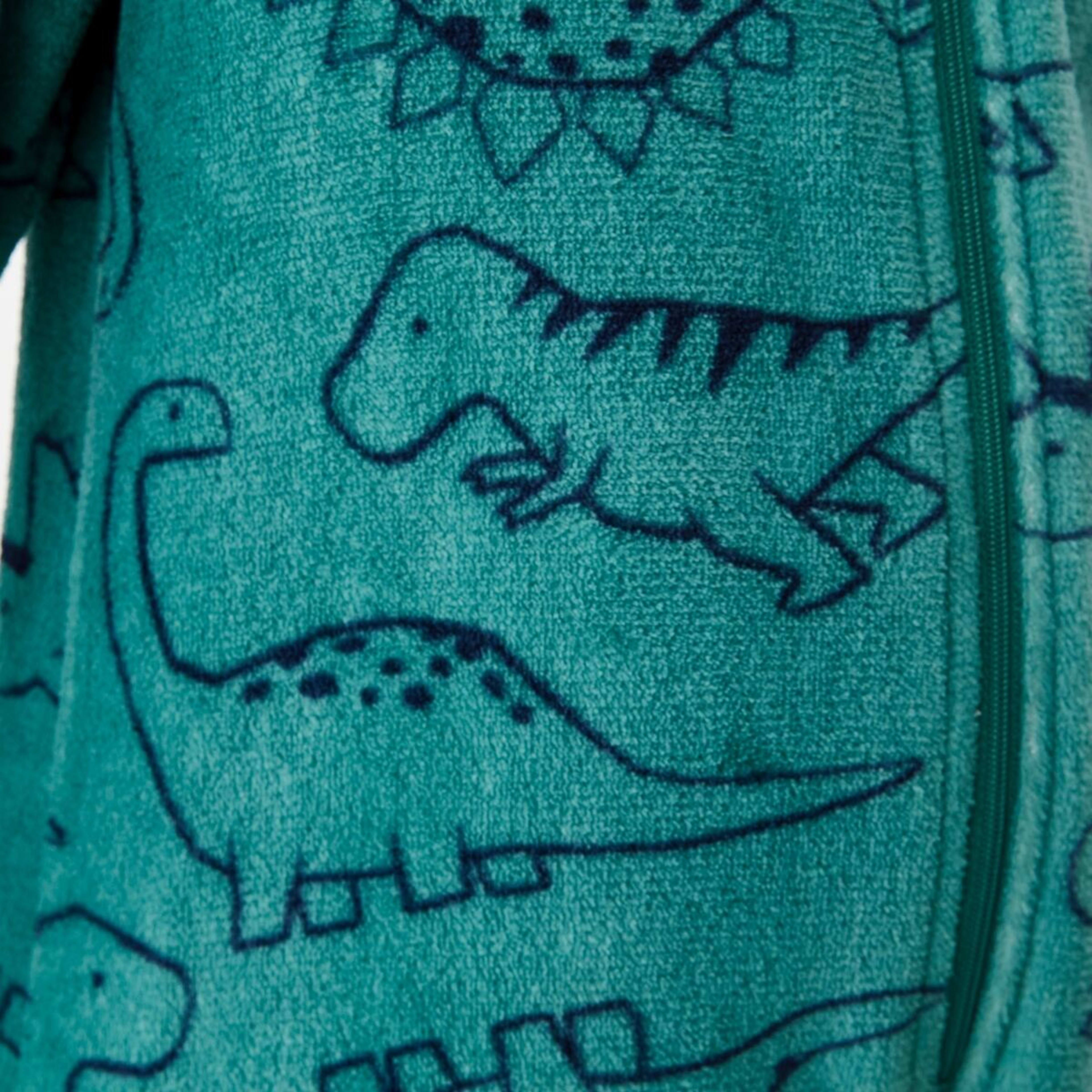 5 Novelty Fluffy All-In-One Sleepsuit Green Dino Linework, 5 of 9