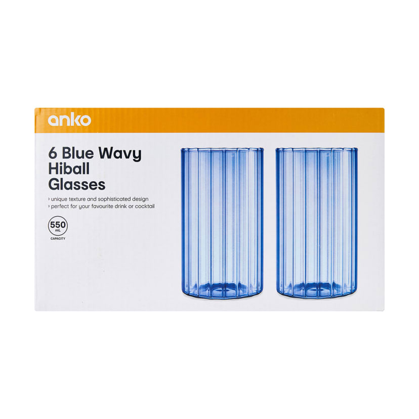 6 Blue Wavy Hiball Glasses Kmart