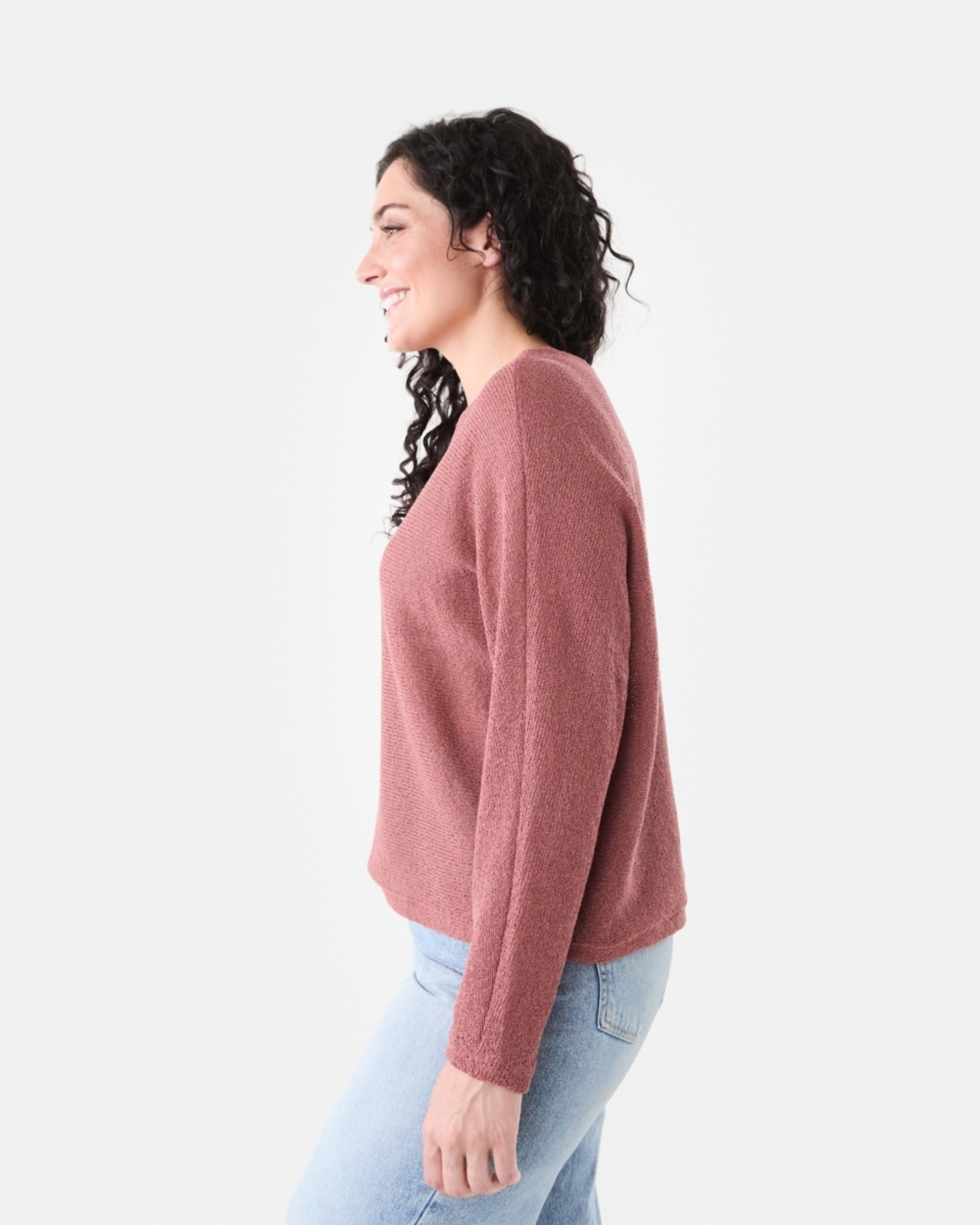 2 Open Knit Batwing Sleeve Jumper Dried Red, 2 of 5